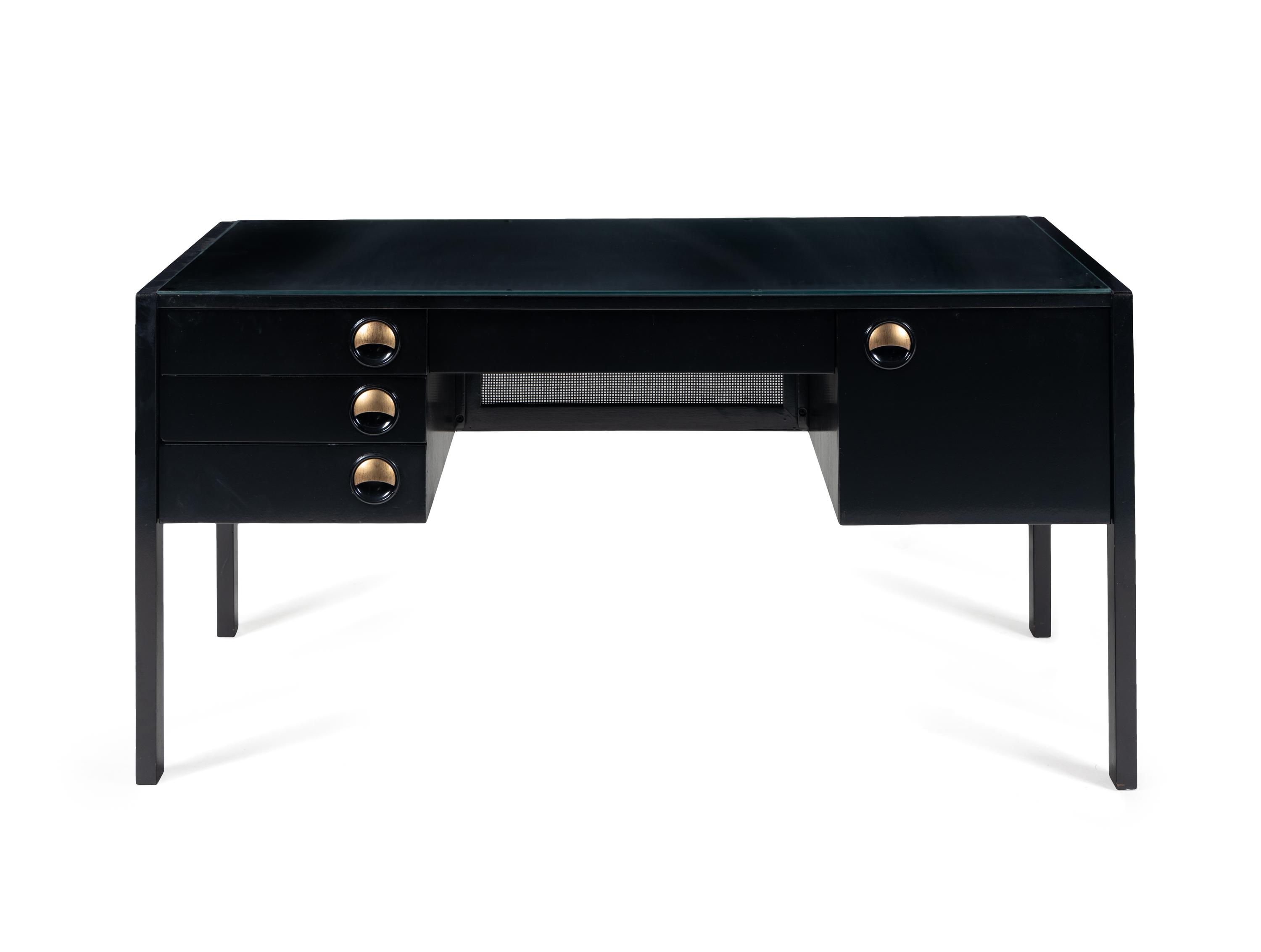 A Contemporary Black Lacquer Finish Desk