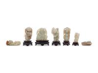 Fourteen Chinese Carved Jade Figures