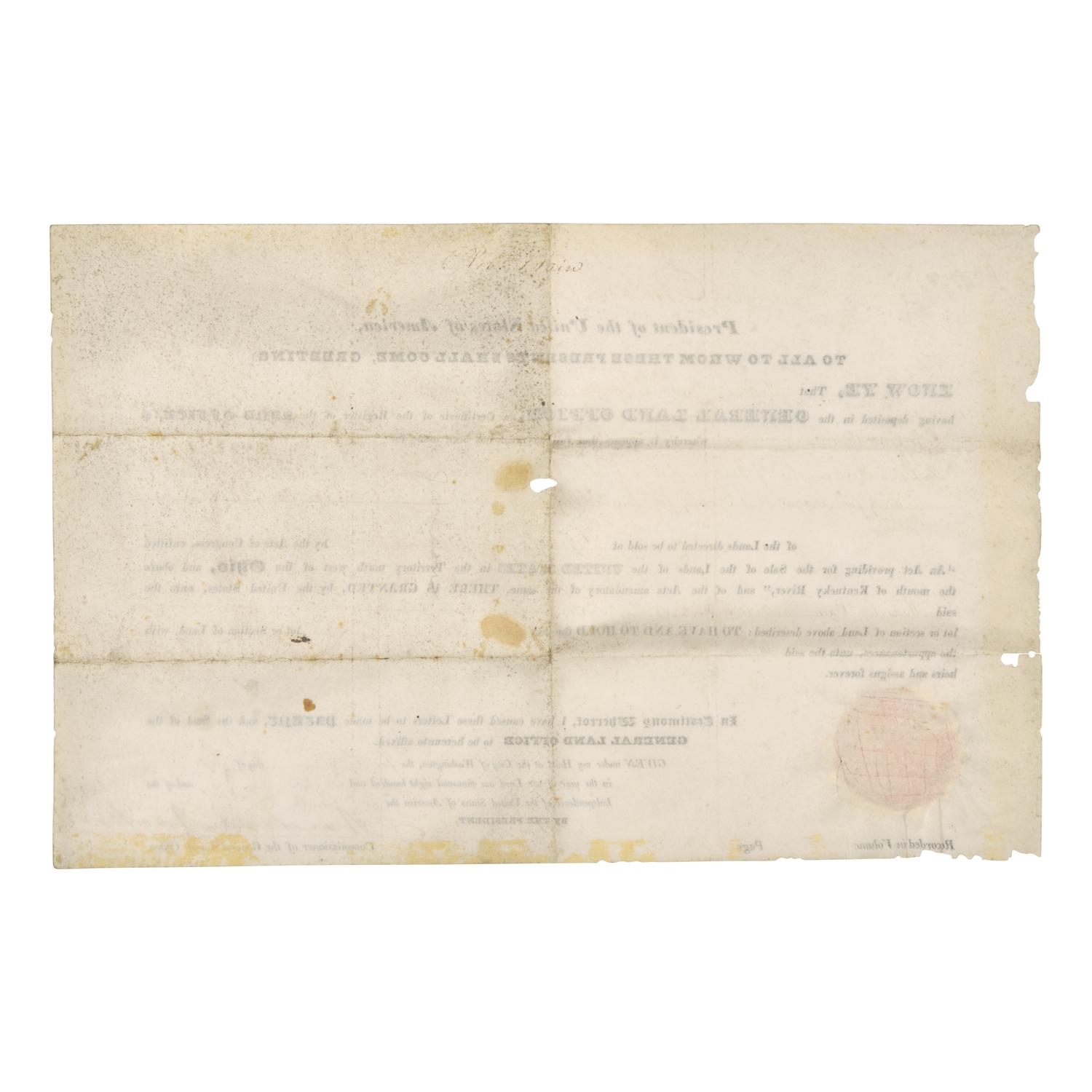 [Presidential] Jackson, Andrew. Partially-Printed Document, signed