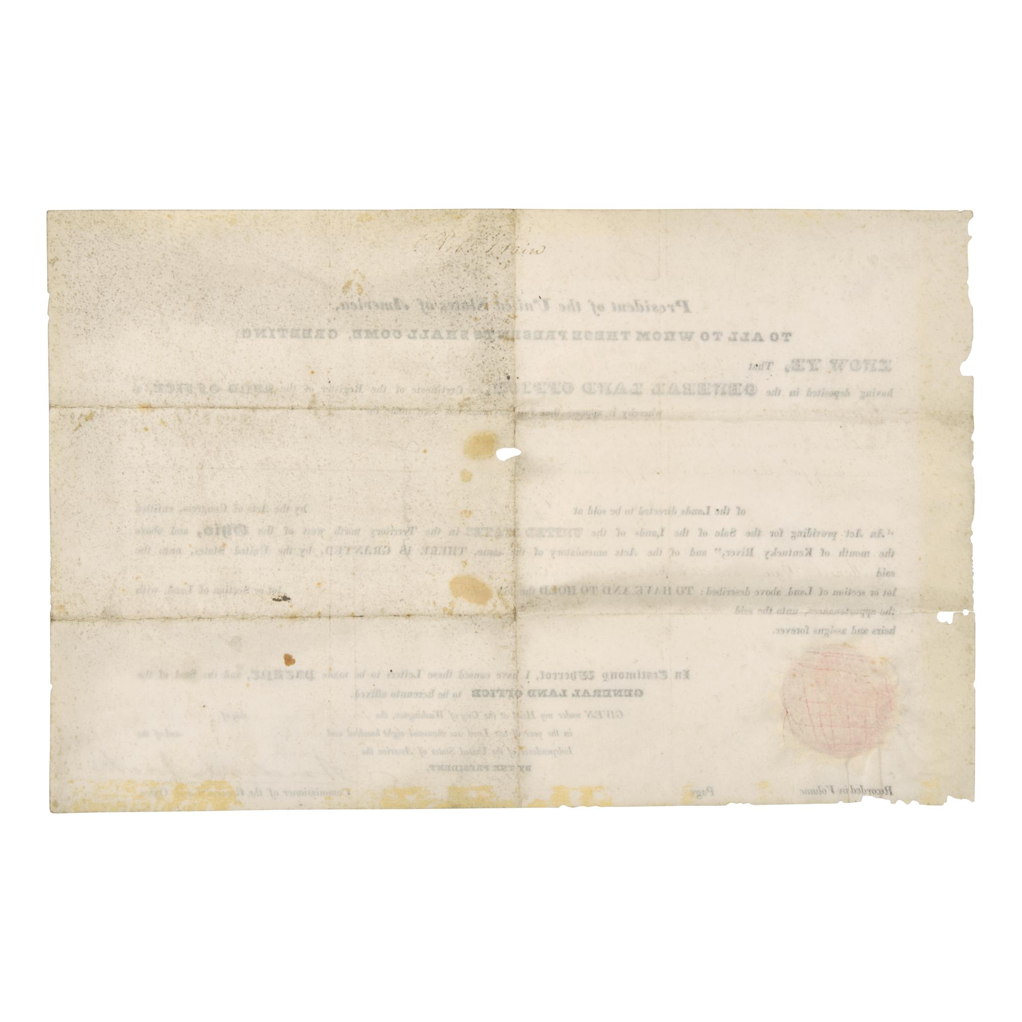 [Presidential] Jackson, Andrew. Partially-Printed Document, signed
