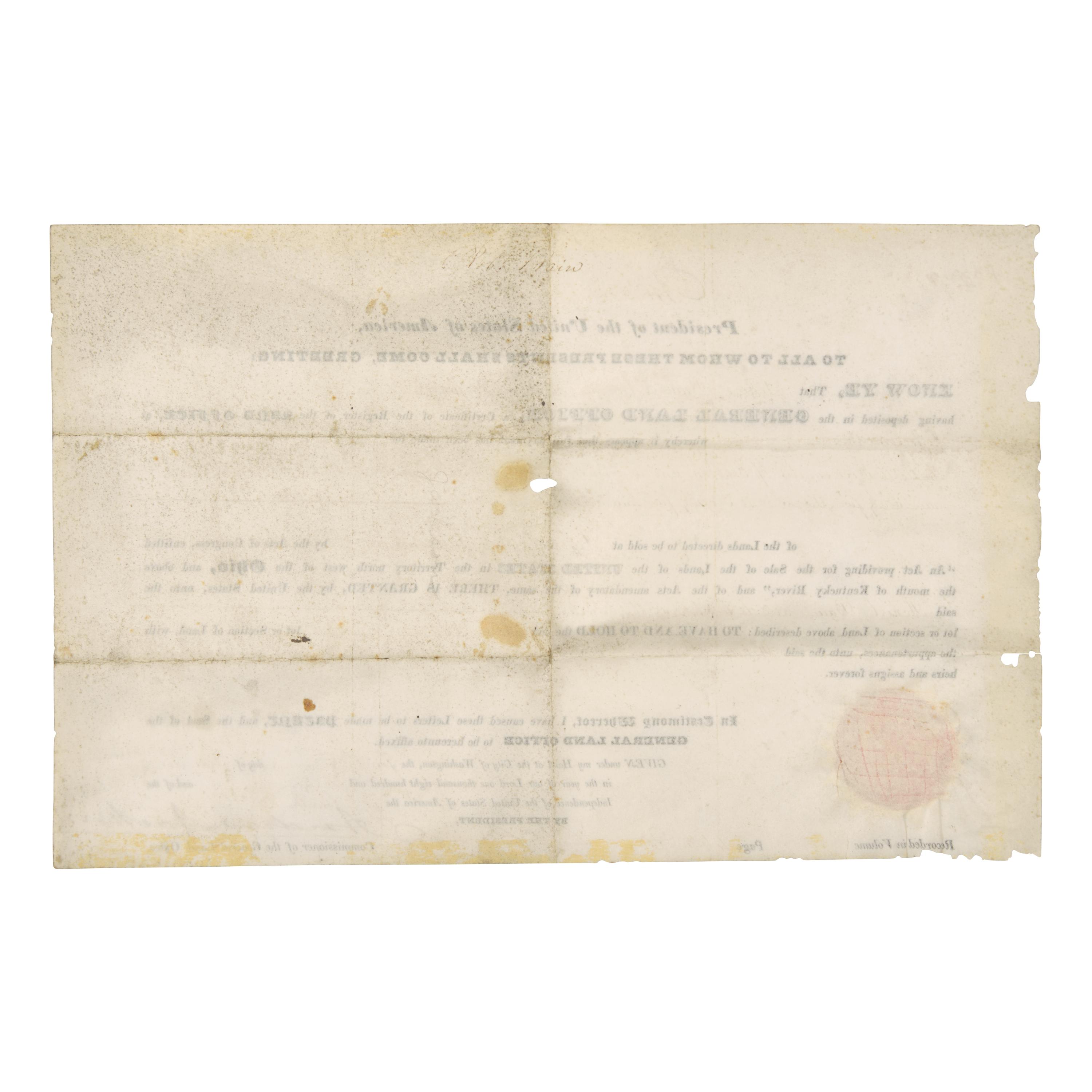 [Presidential] Jackson, Andrew. Partially-Printed Document, signed