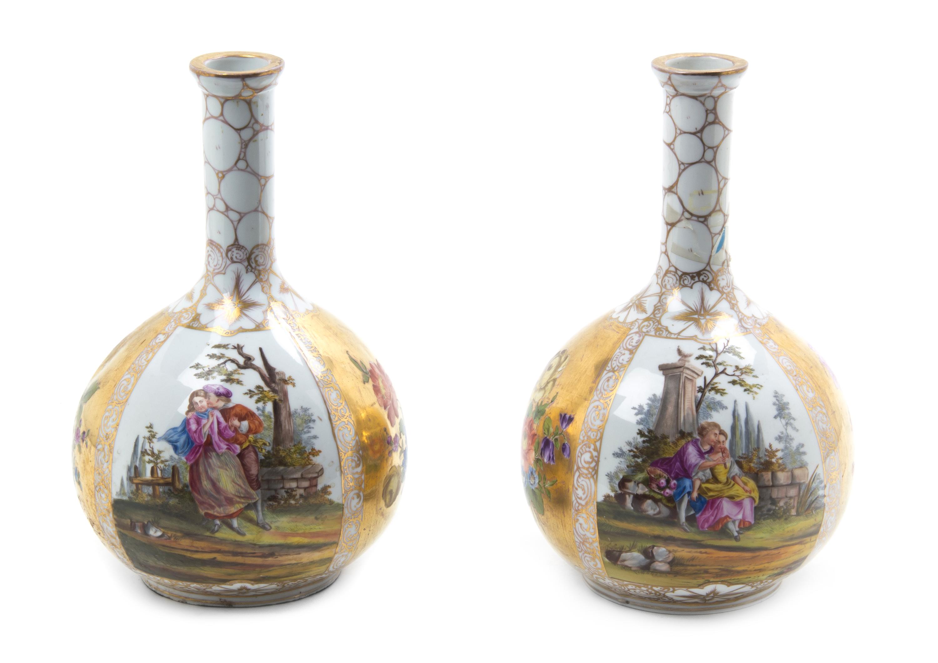A Pair of Dresden Porcelain Vases, Height 10 1/8 inches.