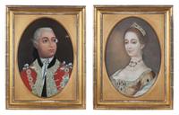 A Pair of English or Chinese Export Reverse-Painted Glass Portraits of George III and Queen Charlotte