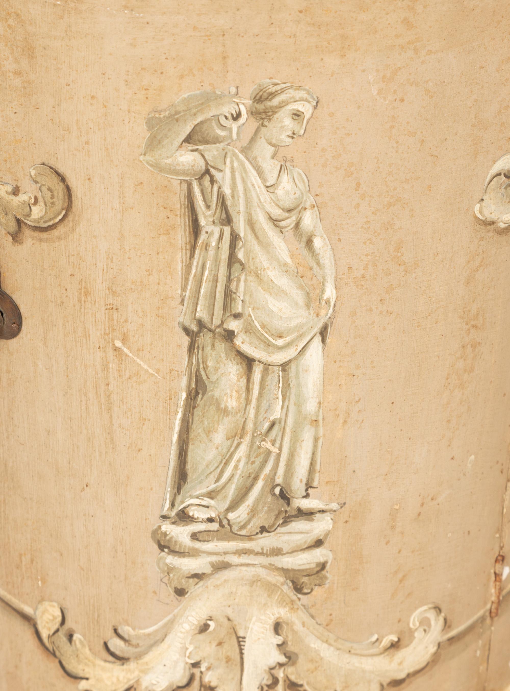 A Pair of Italian Neoclassical Painted Pedestal Cabinets with Faux Marble Painted Tops