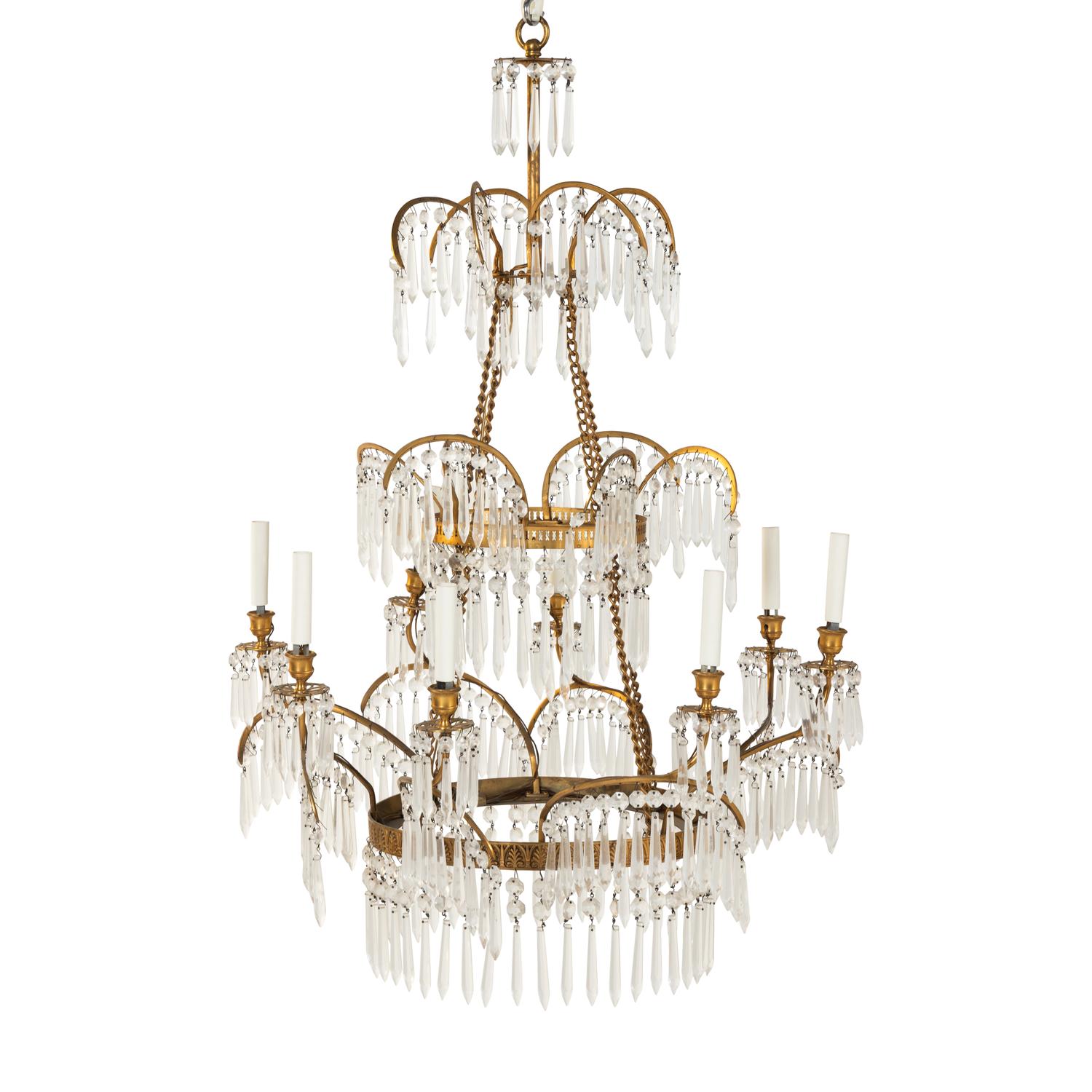 A Swedish Neoclassical Gilt Bronze and Cut-Glass Eight-Light Chandelier