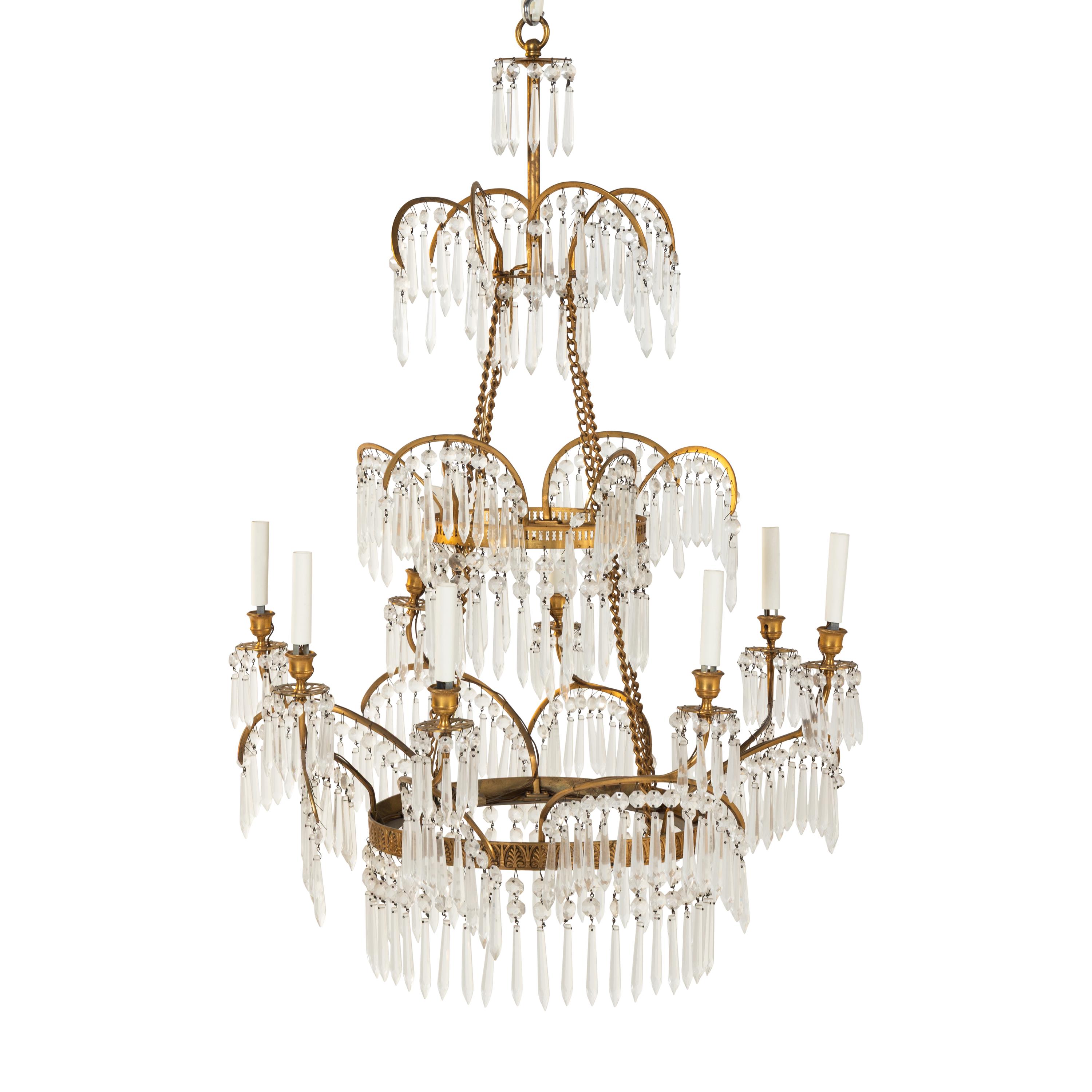 A Swedish Neoclassical Gilt Bronze and Cut-Glass Eight-Light Chandelier