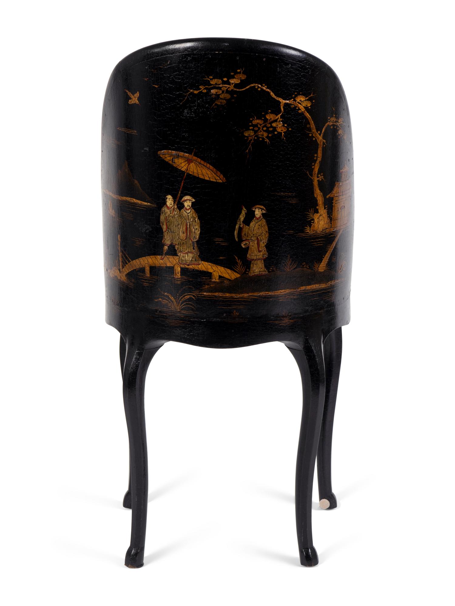 An Edwardian Black and Gilt Lacquer Lady's Chair — EARLY 20TH CENTURY
