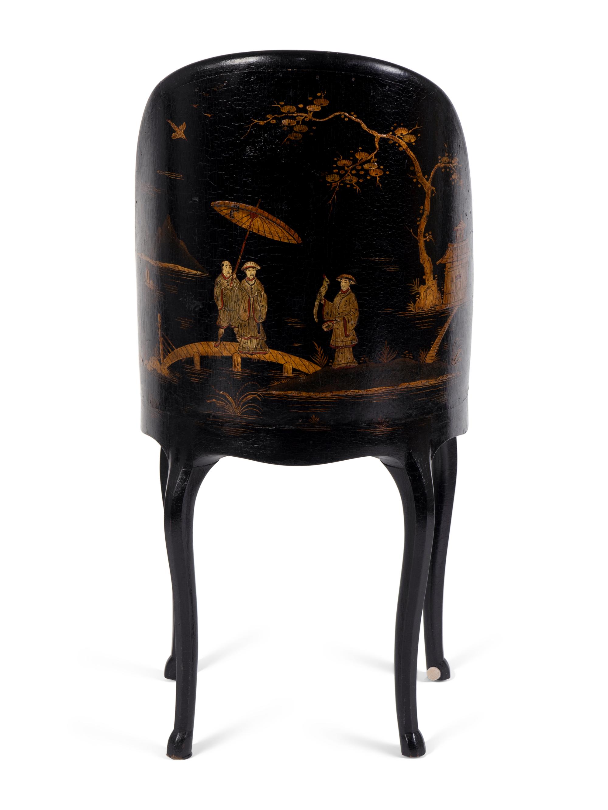 An Edwardian Black and Gilt Lacquer Lady's Chair — EARLY 20TH CENTURY