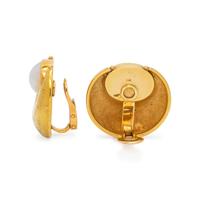 YELLOW GOLD AND CULTURED MABE PEARL EARCLIPS