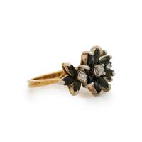DARK GREEN STONE AND DIAMOND FLOWER RING