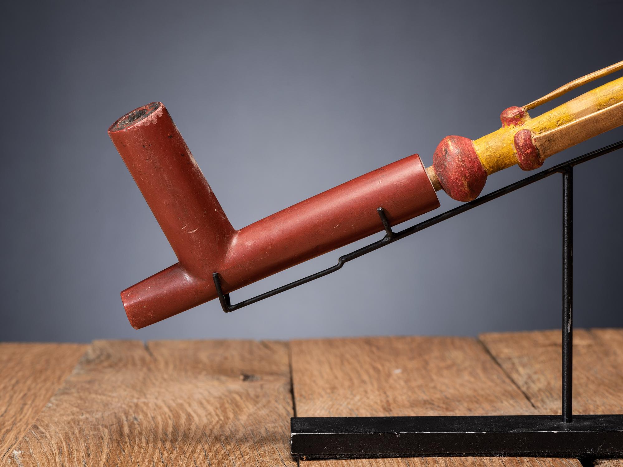 Sioux Carved and Painted Pipe Stem, with Catlinite Bowl