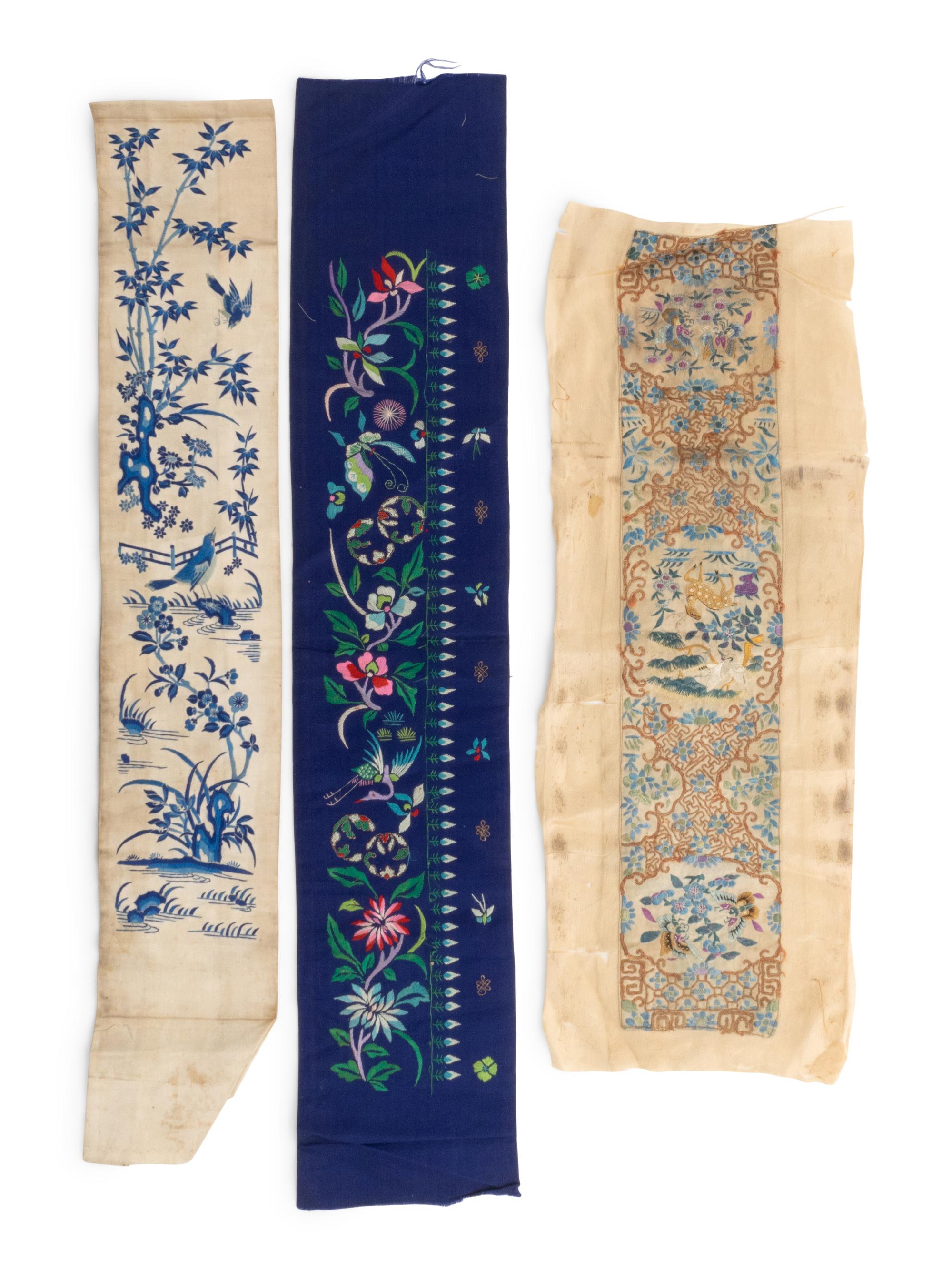 Three Chinese Embroidered Silk Panels