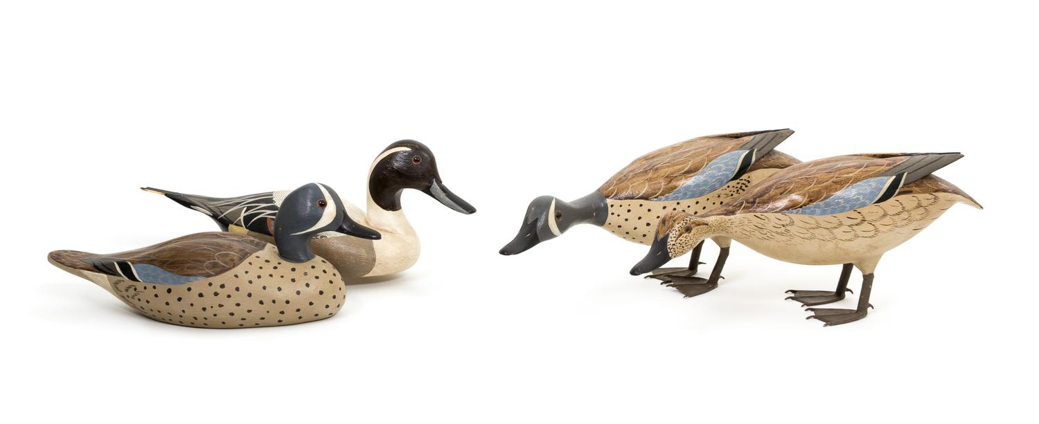 Four Decoys, Chas. A. Moore Height of largest 5 x length 14 1/2 inches.
