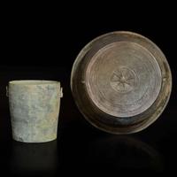 A Vietnamese bronze Thap (Situla) and a bronze basin 越南青銅筒與盆 Dong Son Culture, circa 500 BC to 1st century AD and 100 BC to 300 AD ?? ???500?-??300?