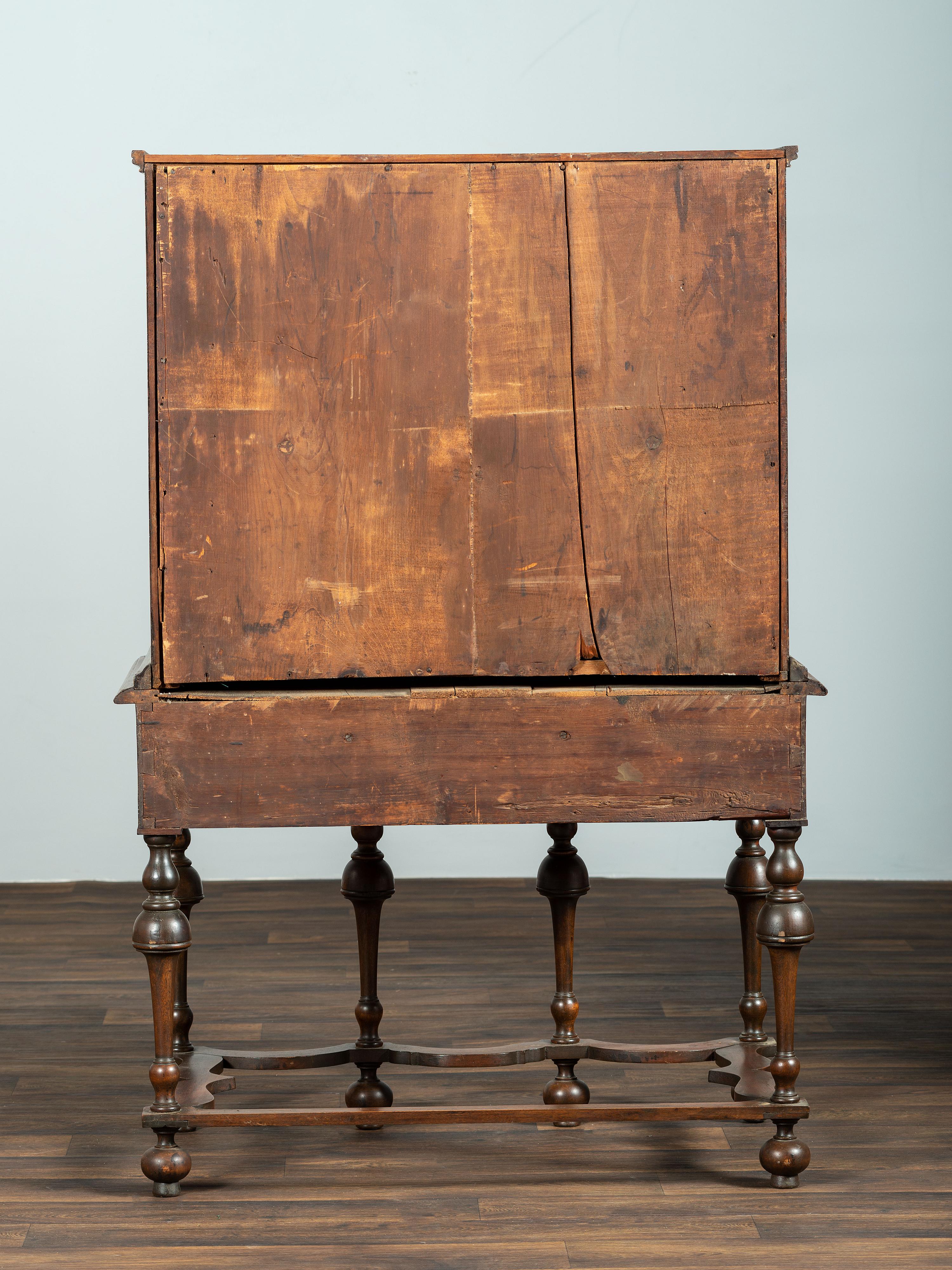 A William and Mary Maple and Feather-Banded Walnut Veneered Flat-Top High Chest