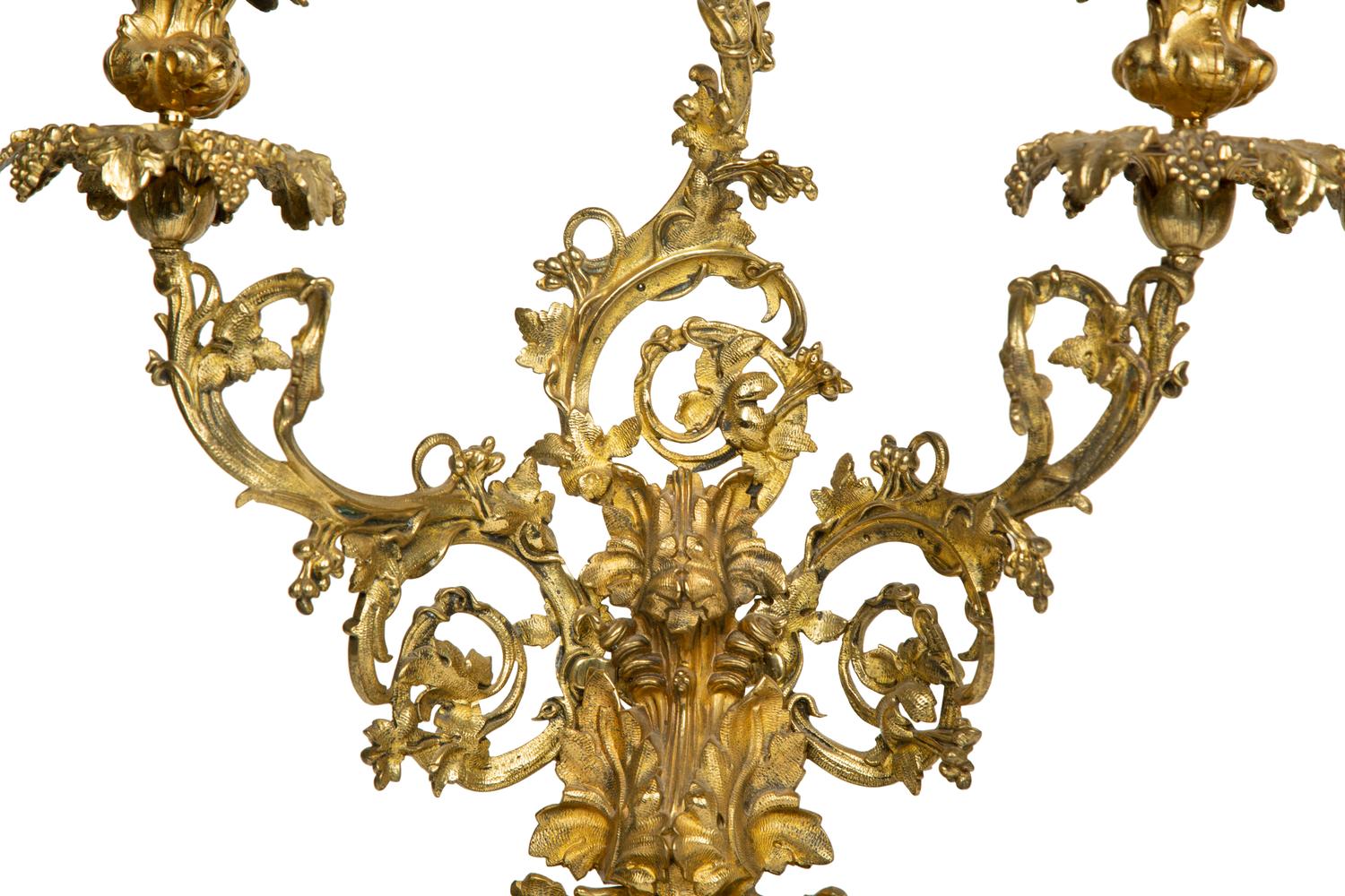 A Pair of American Gilt Bronze Three-Light Candelabra — 19TH CENTURY