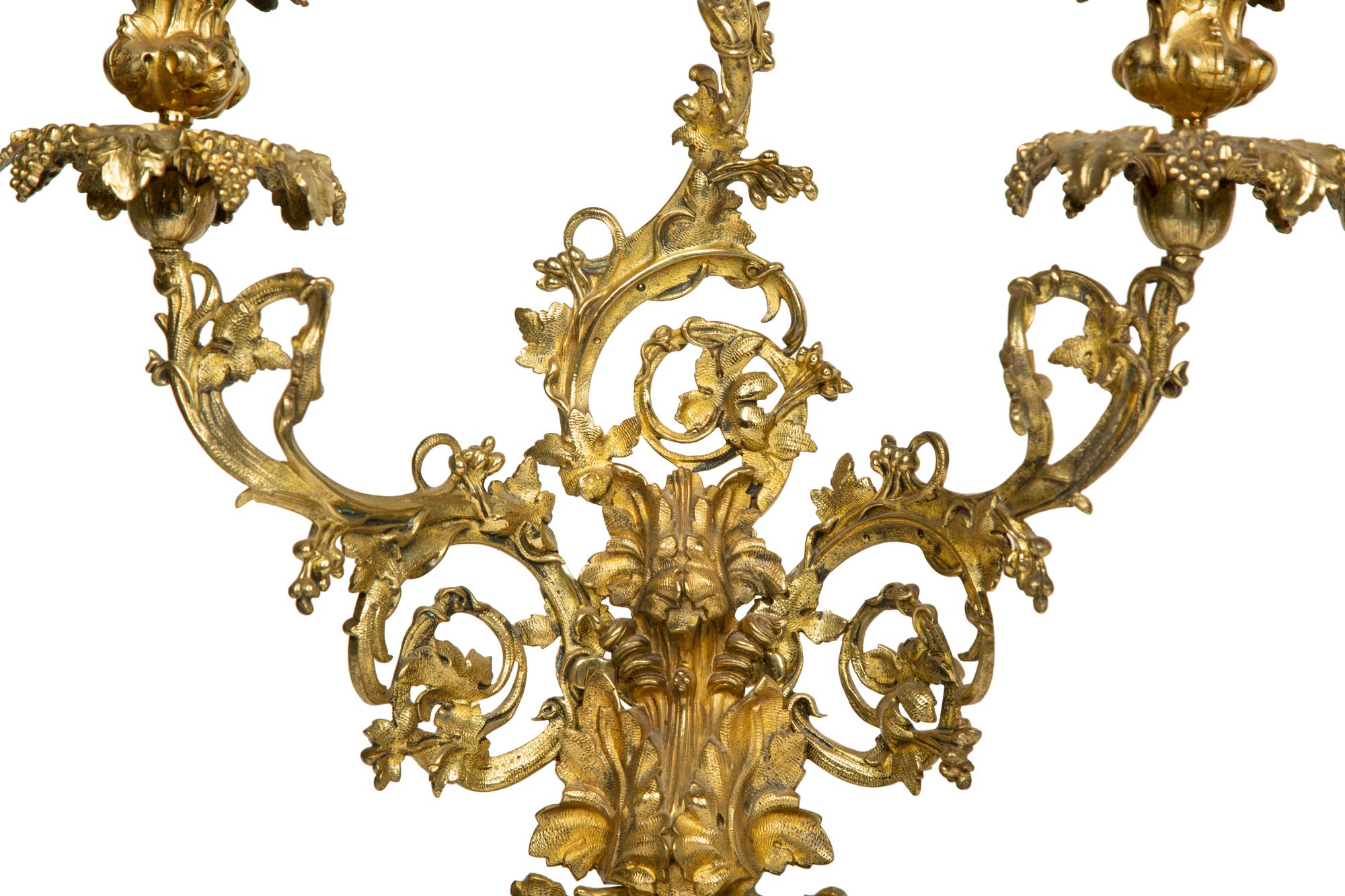 A Pair of American Gilt Bronze Three-Light Candelabra — 19TH CENTURY