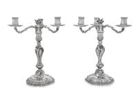 A Pair of Puiforcat Silver Three-Light Candelabra