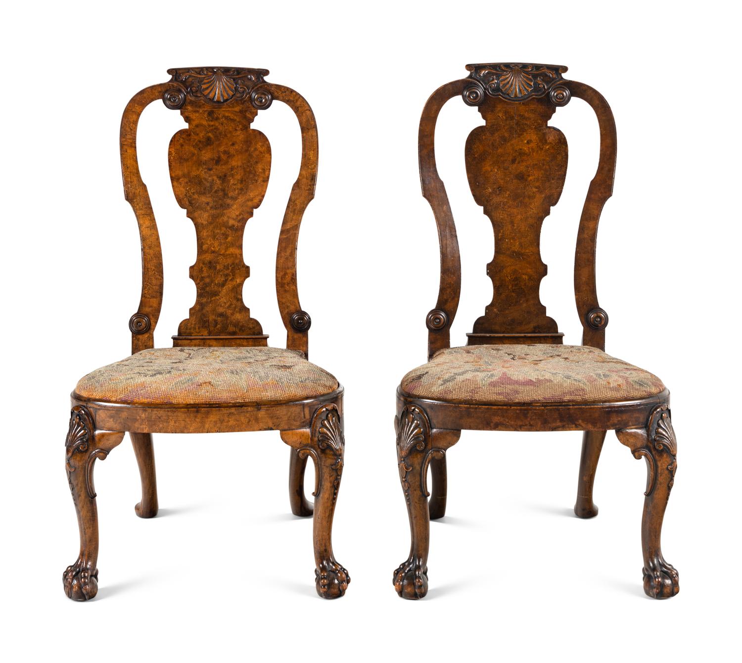 A Pair of George II Burlwood Side Chairs