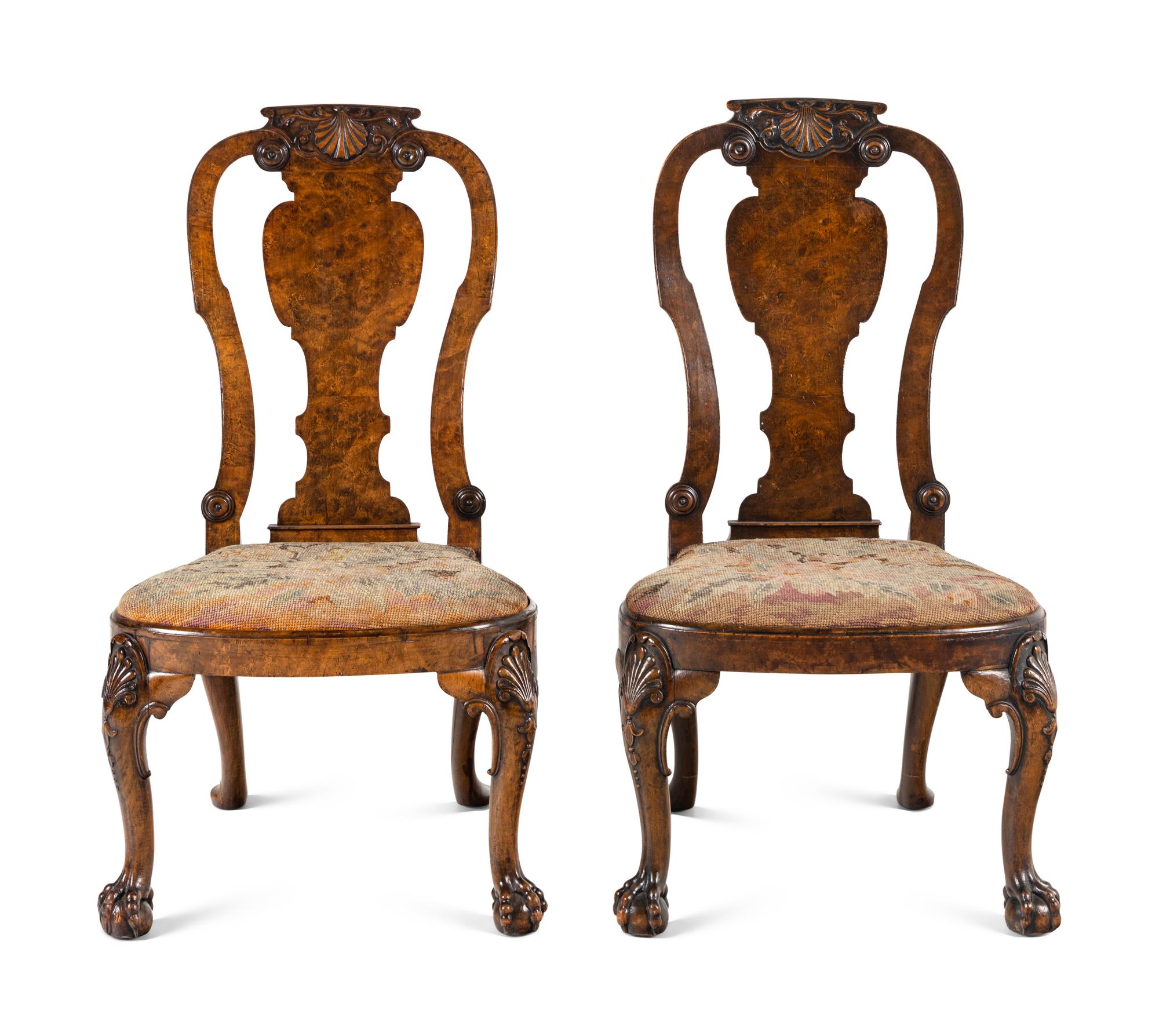 A Pair of George II Burlwood Side Chairs