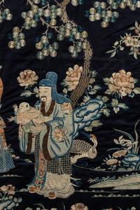 A Large Midnight Blue Satin Ground Embroidered Silk Panel