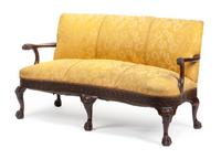 A George II Style Carved Mahogany Sofa Height 35 x width 62 x depth 27 inches. — 19TH CENTURY