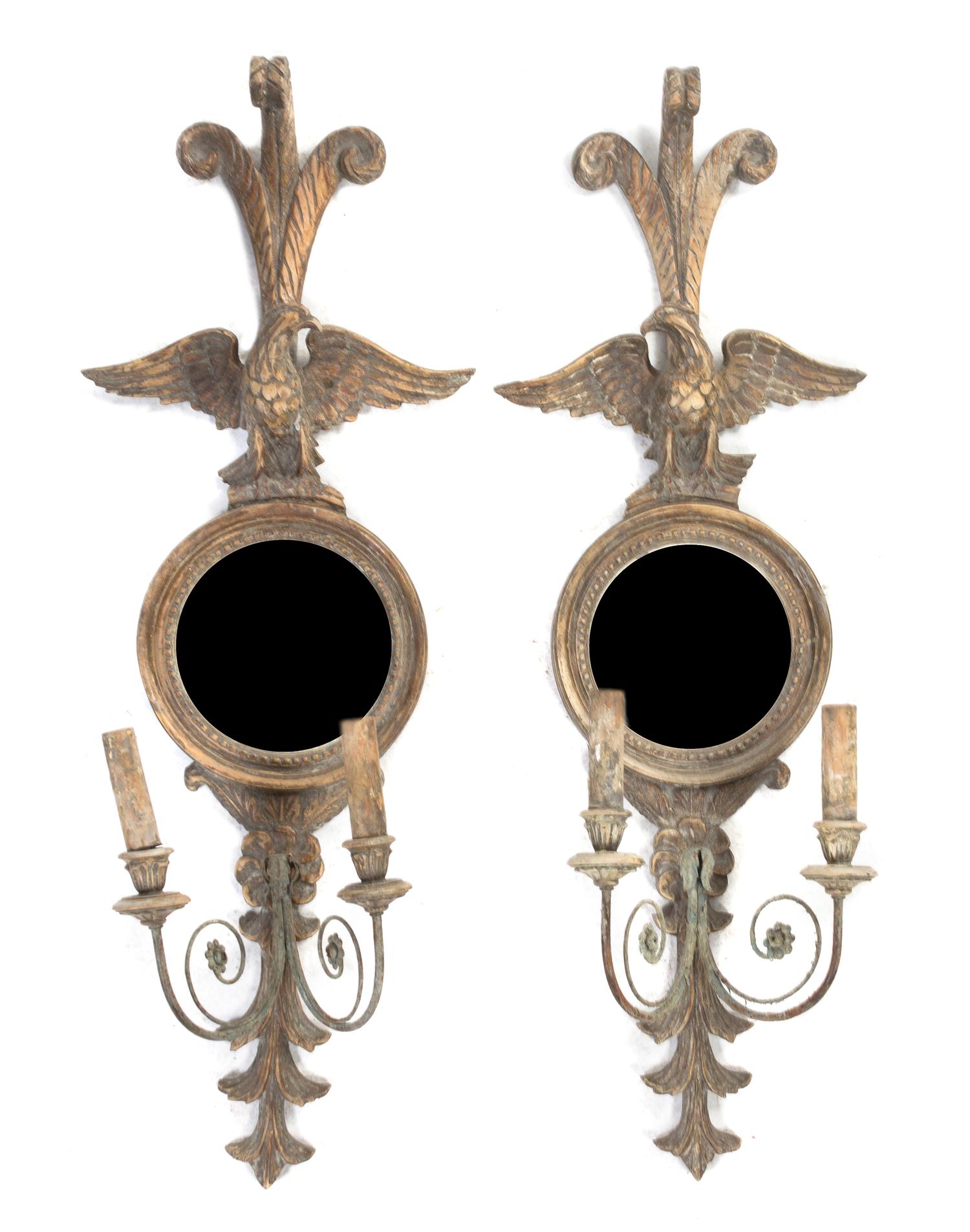 A Pair of American Federal Style Two-Light Girandole Mirrors, Height 39 3/4 inches.