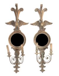 A Pair of American Federal Style Two-Light Girandole Mirrors, Height 39 3/4 inches.
