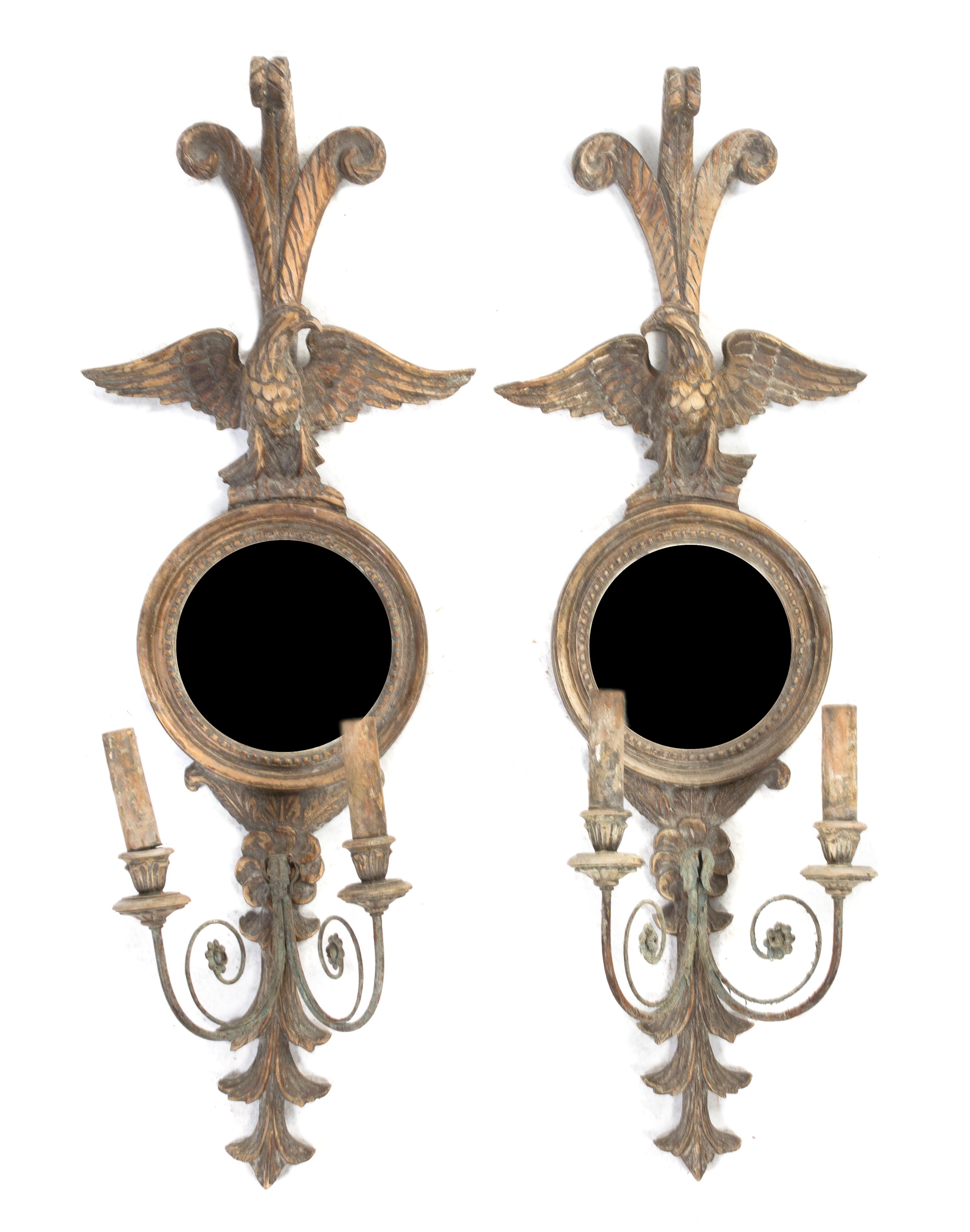 A Pair of American Federal Style Two-Light Girandole Mirrors, Height 39 3/4 inches.