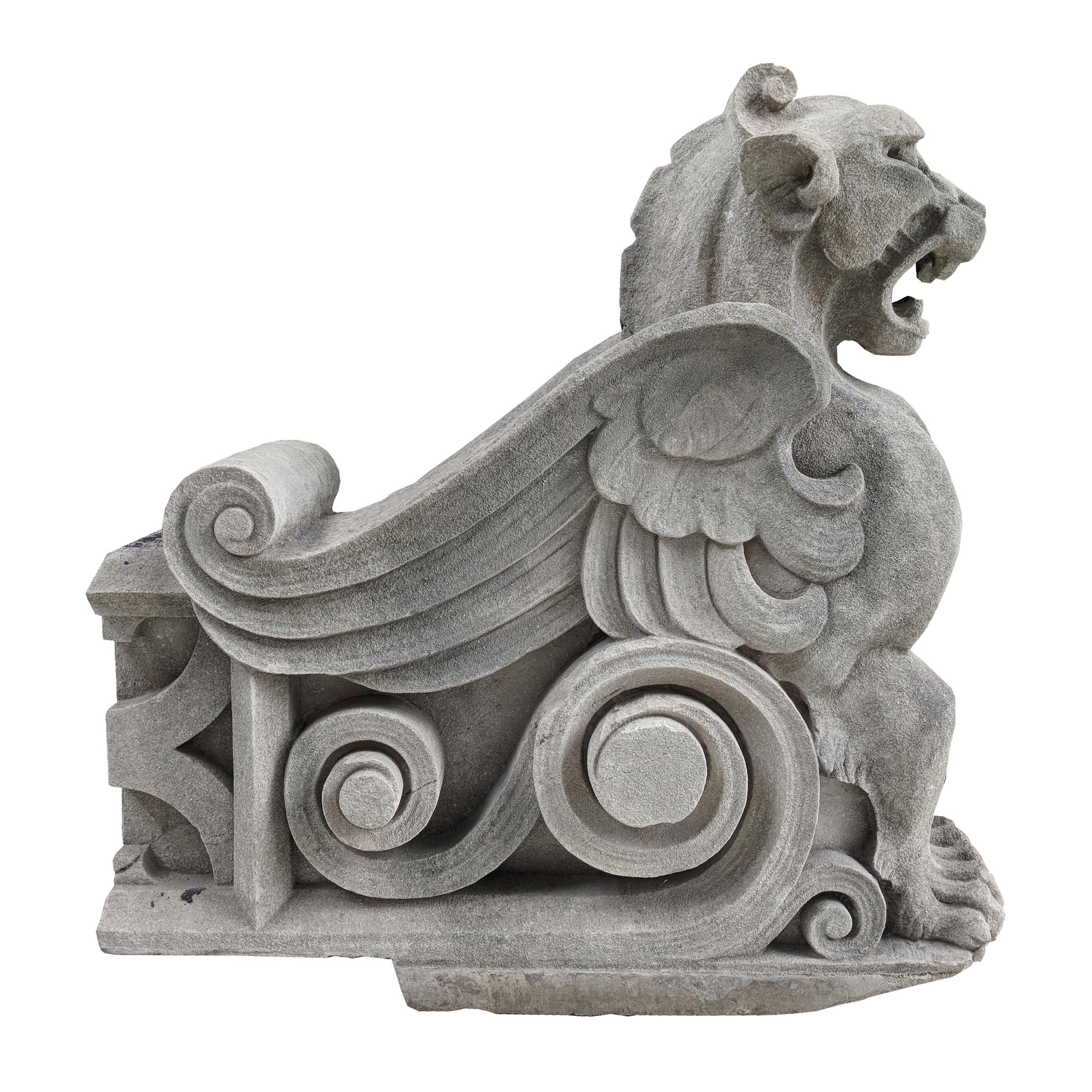 A Pair of Limestone Griffins from a Bank in Kansas City 45.5" W x 14" D x 46.5" H — United States, Circa 1920