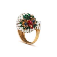 SAPPHIRE AND ENAMEL OWL RING