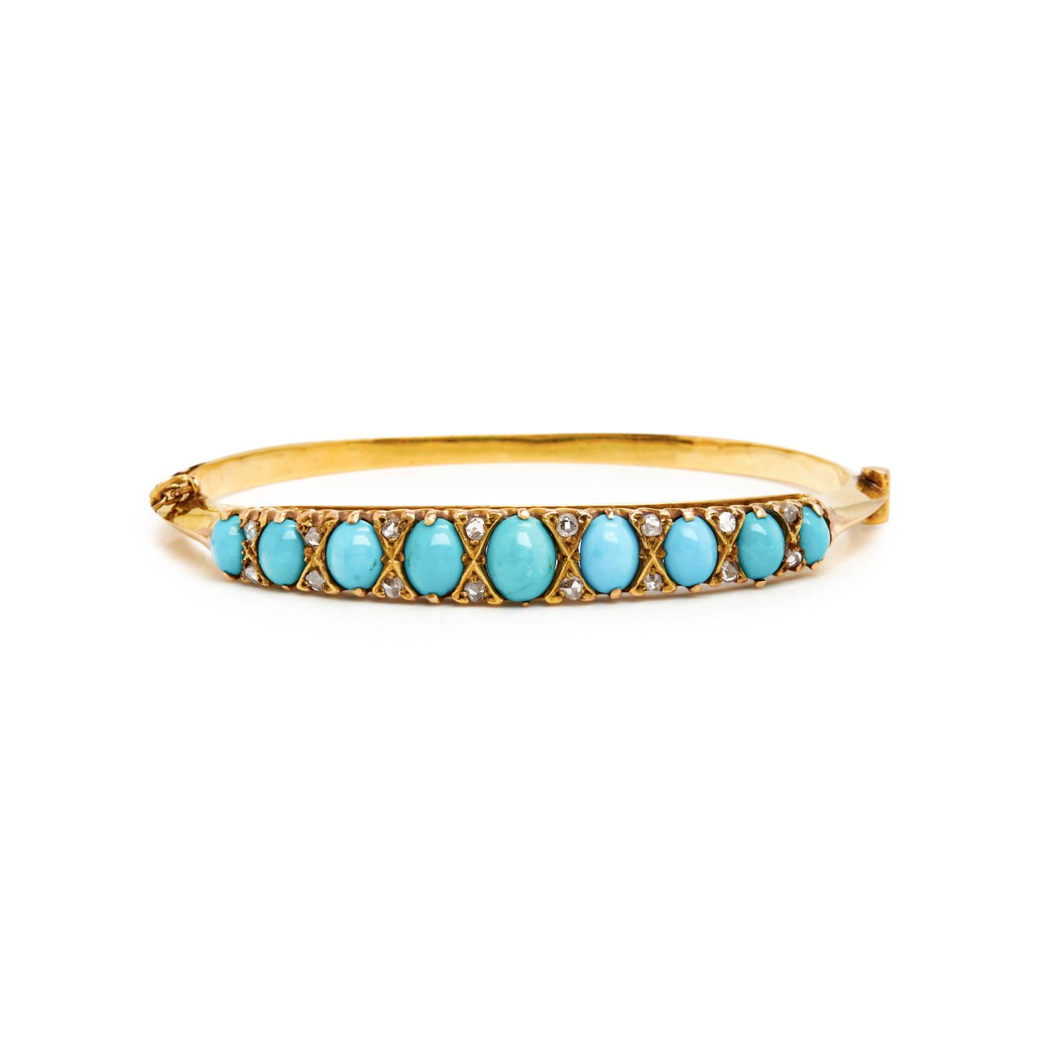 VICTORIAN, COLLECTION OF TURQUOISE AND DIAMOND BANGLE BRACELETS