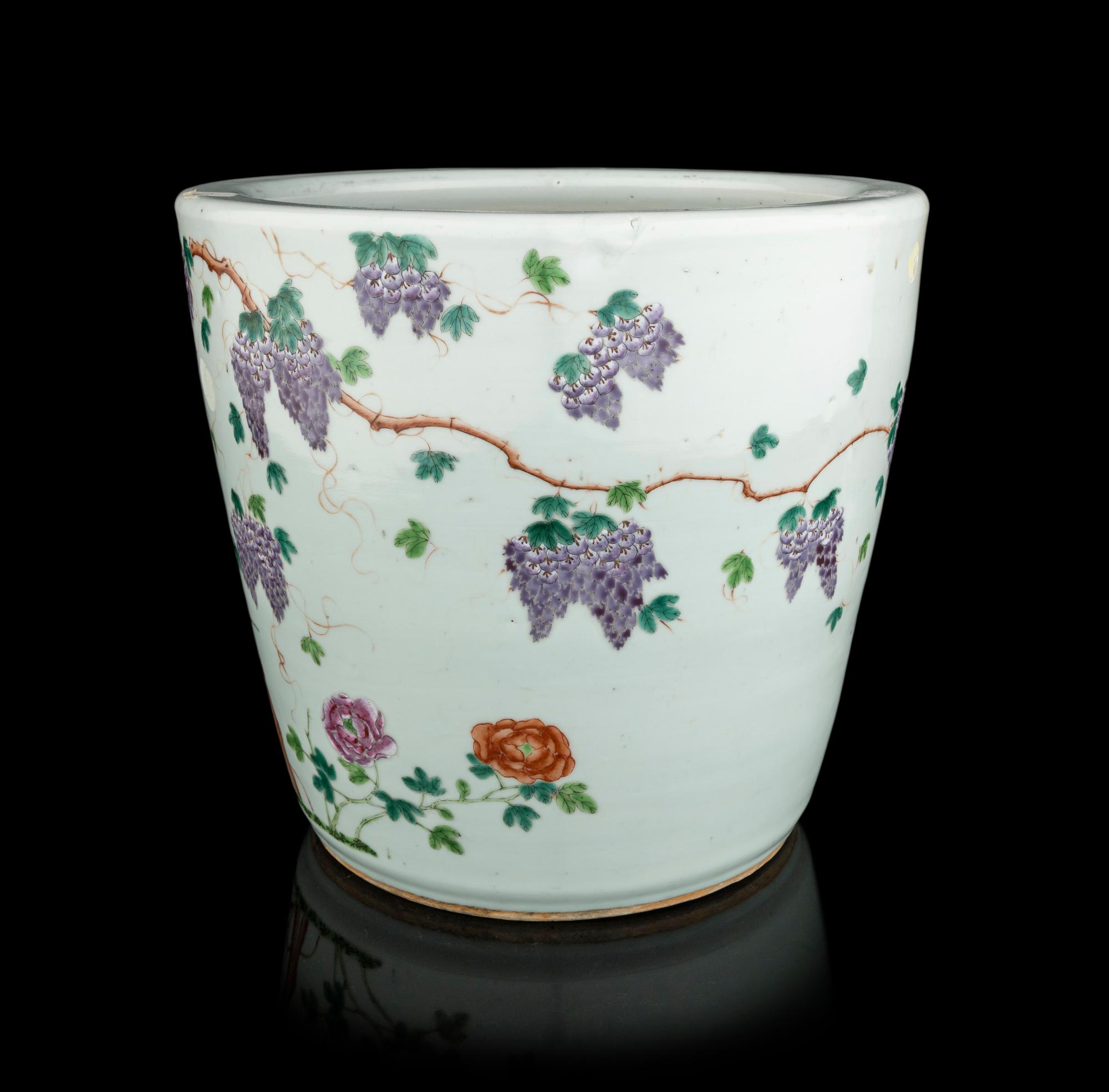 A Chinese Light Turquoise Ground Famille Rose Porcelain Jardinière