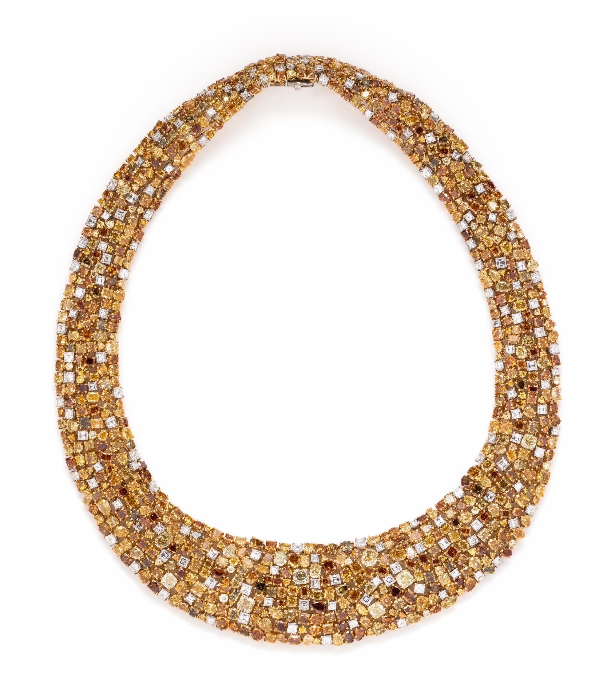 OSCAR HEYMAN, DIAMOND AND COLORED DIAMOND BIB NECKLACE