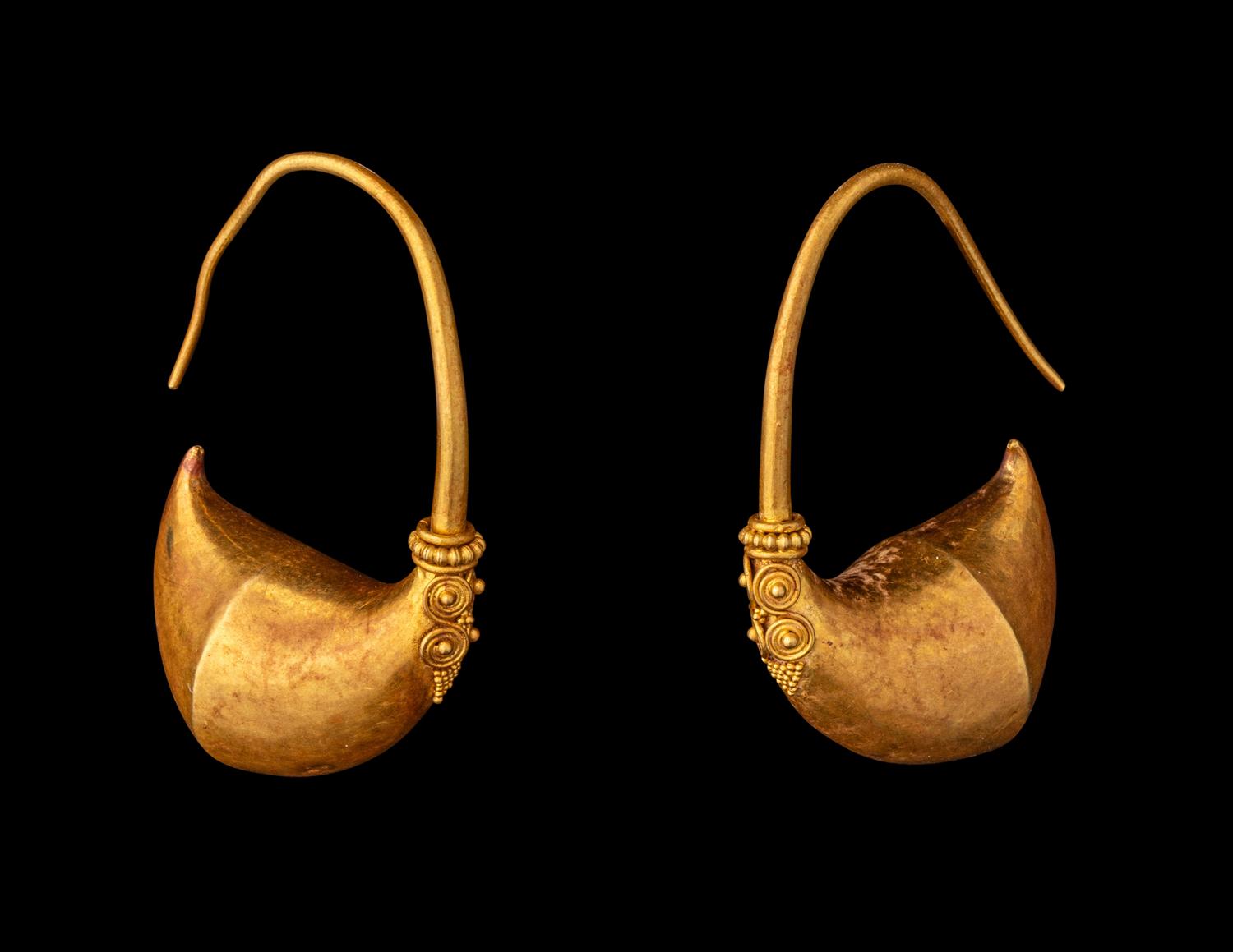 A Pair of Greek Gold Boat-Shaped Earrings