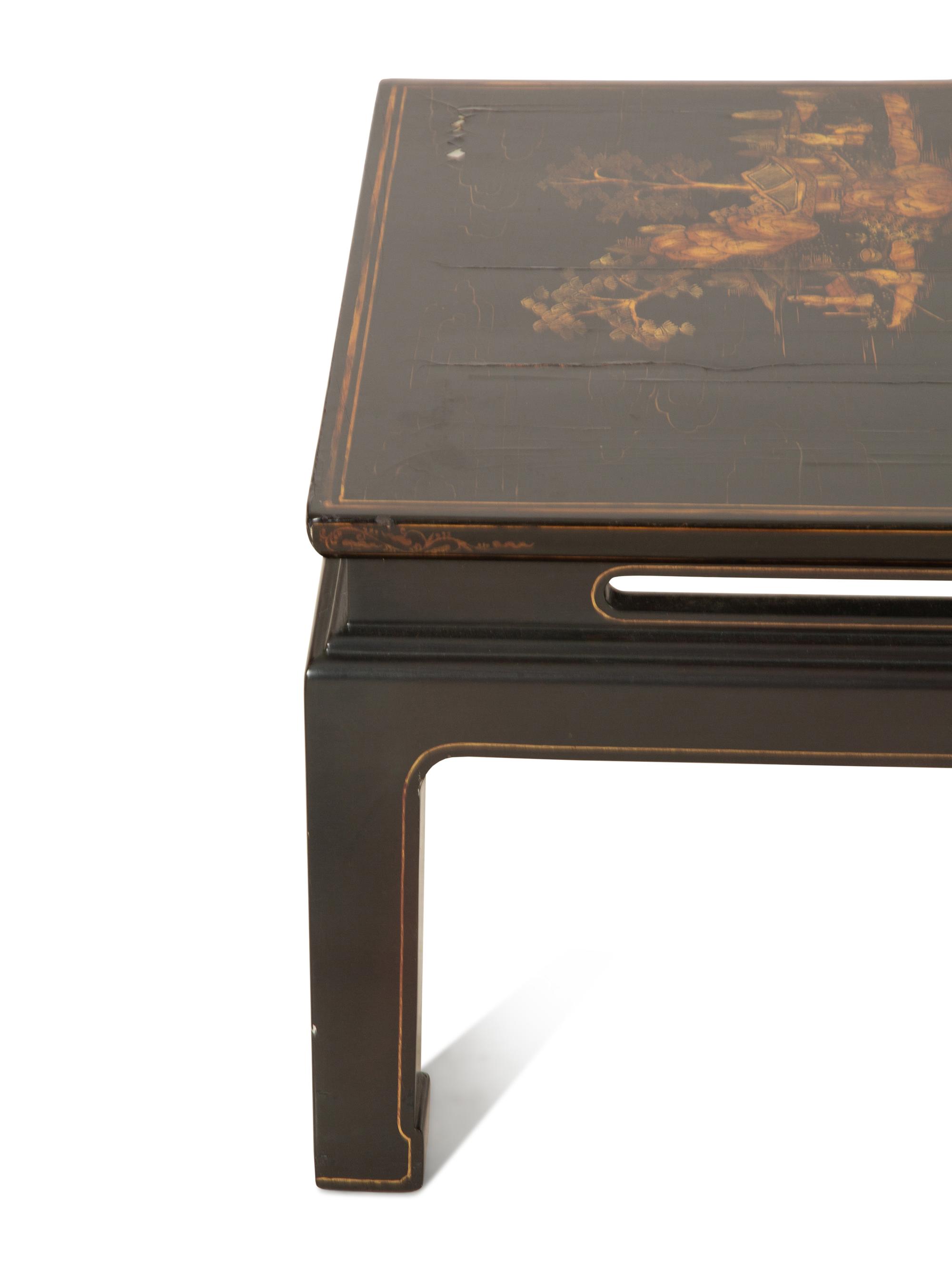 A Chinese Black and Gilt Chinoiserie Decorated Low Table