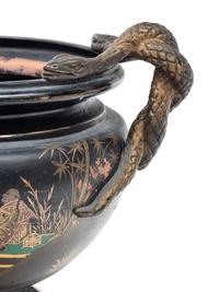 A Bronzed Terra Cotta Jardinière with Japanned Decoration