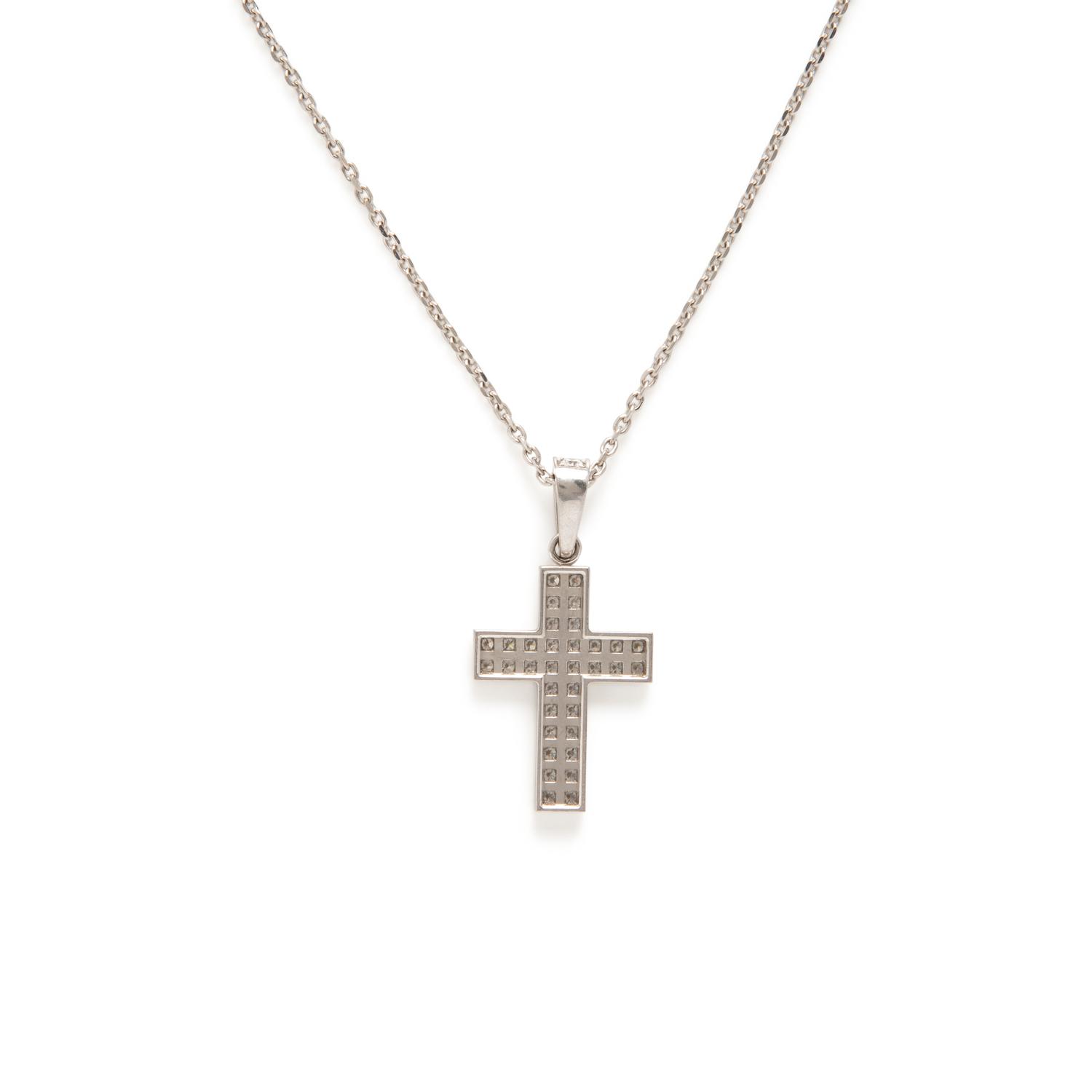 Cartier, Diamond and White Gold Cross Pendant on Unsigned Chain
