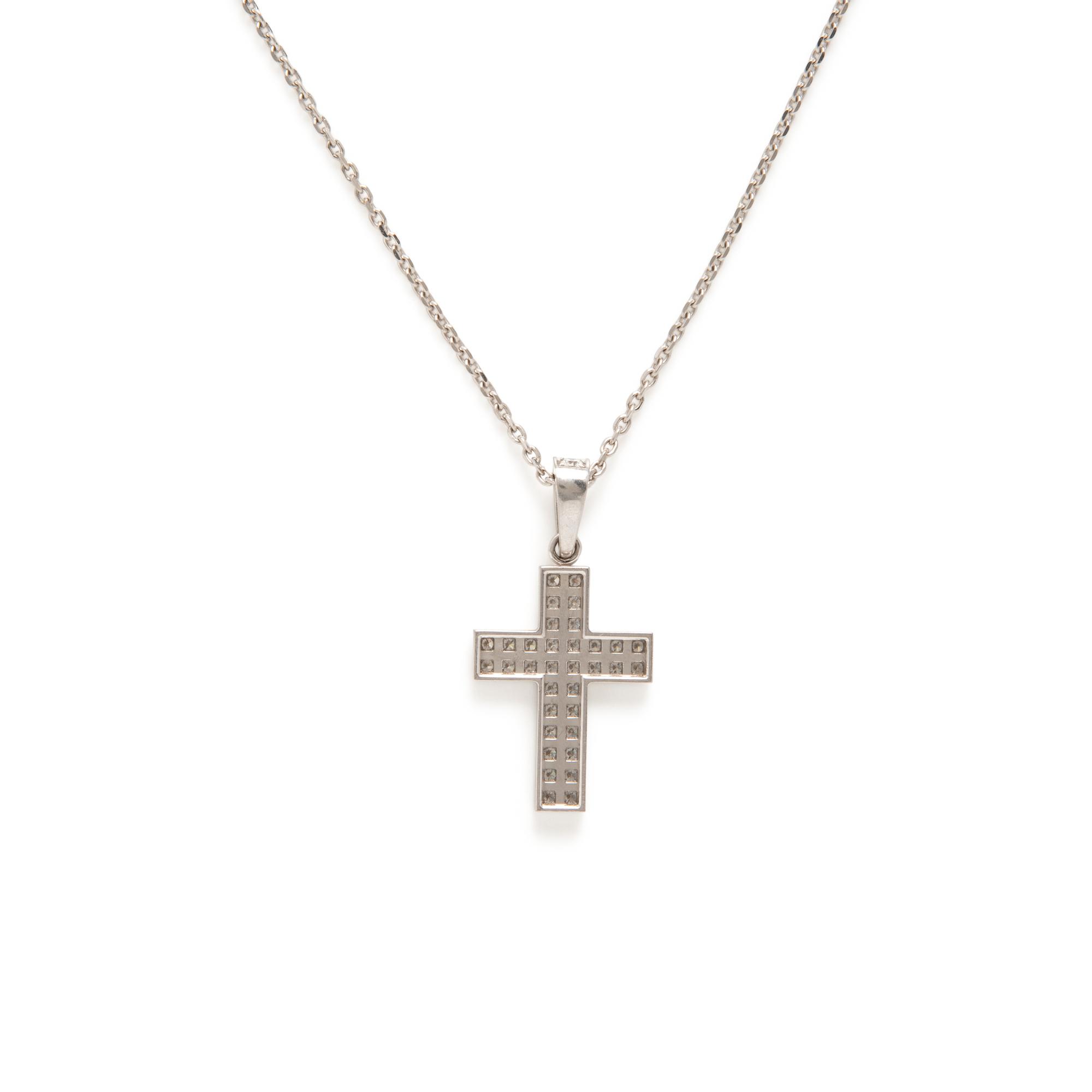 Cartier, Diamond and White Gold Cross Pendant on Unsigned Chain