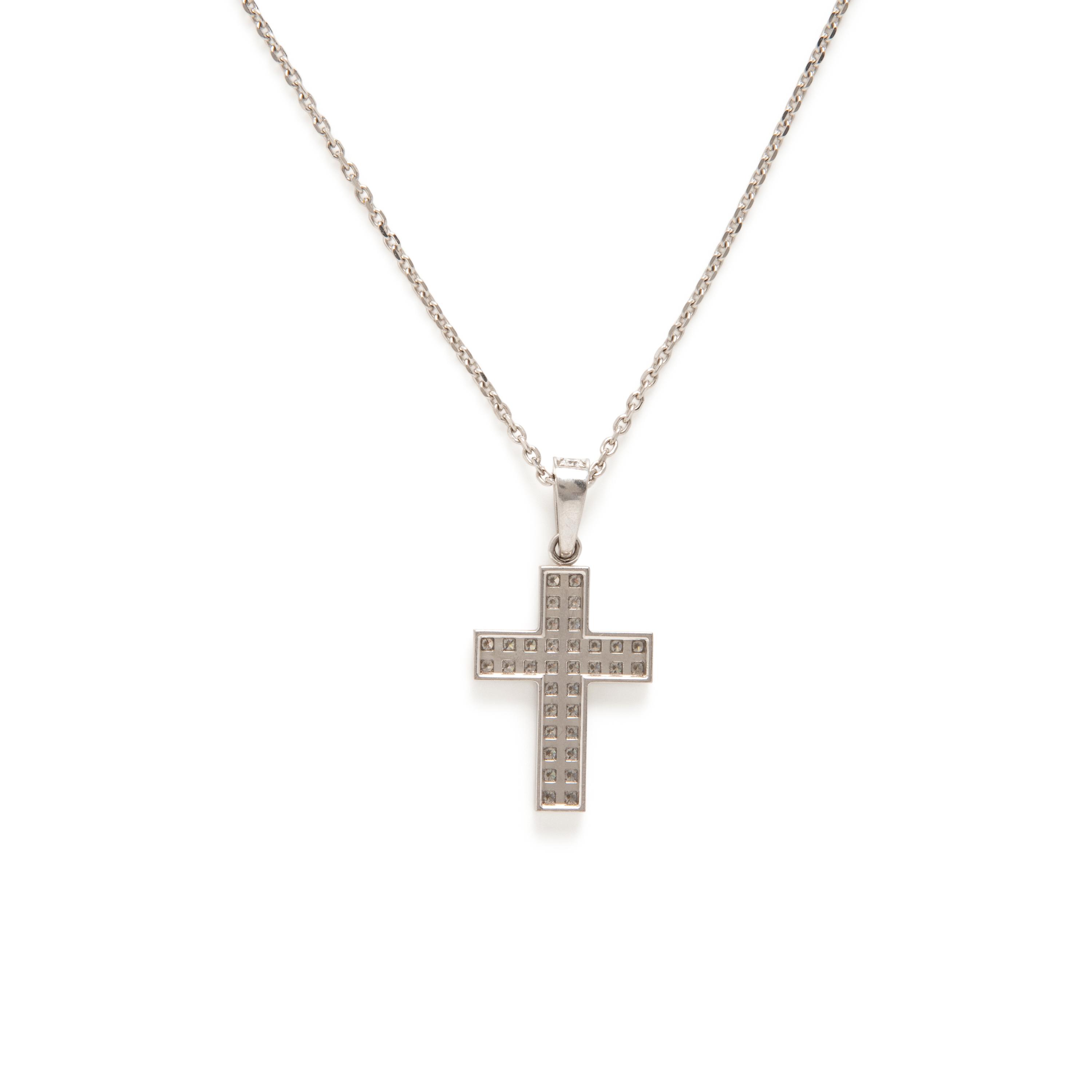 Cartier, Diamond and White Gold Cross Pendant on Unsigned Chain