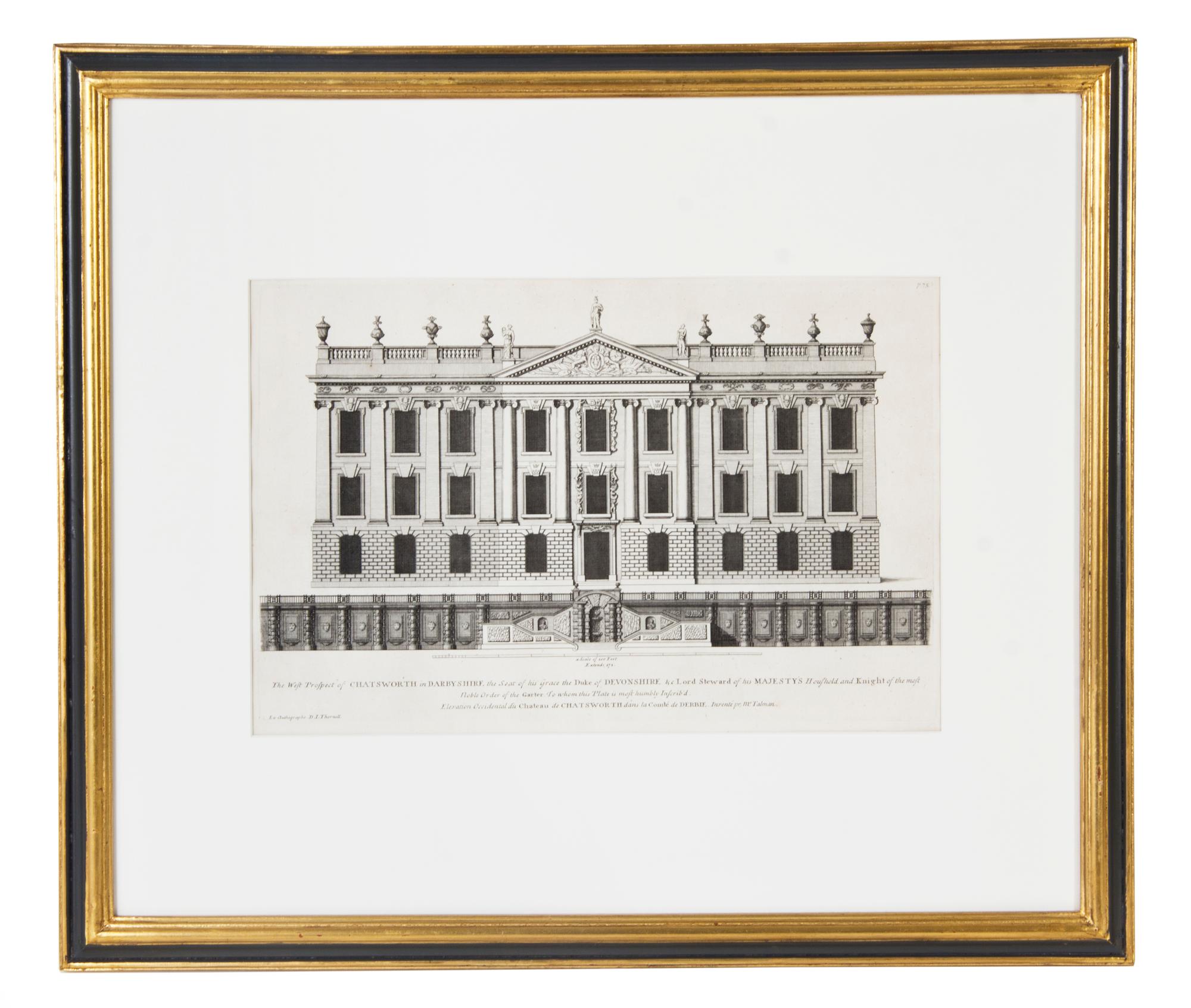 A Set of Six English Architectural Engravings, Height of plate 9 3/4 x width 14 3/4 inches.