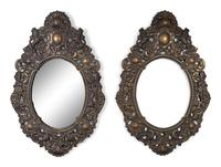 A Pair of Baroque Style Repouseed Brass Mirrors — LATE 19TH/EARLY 20TH CENTURY