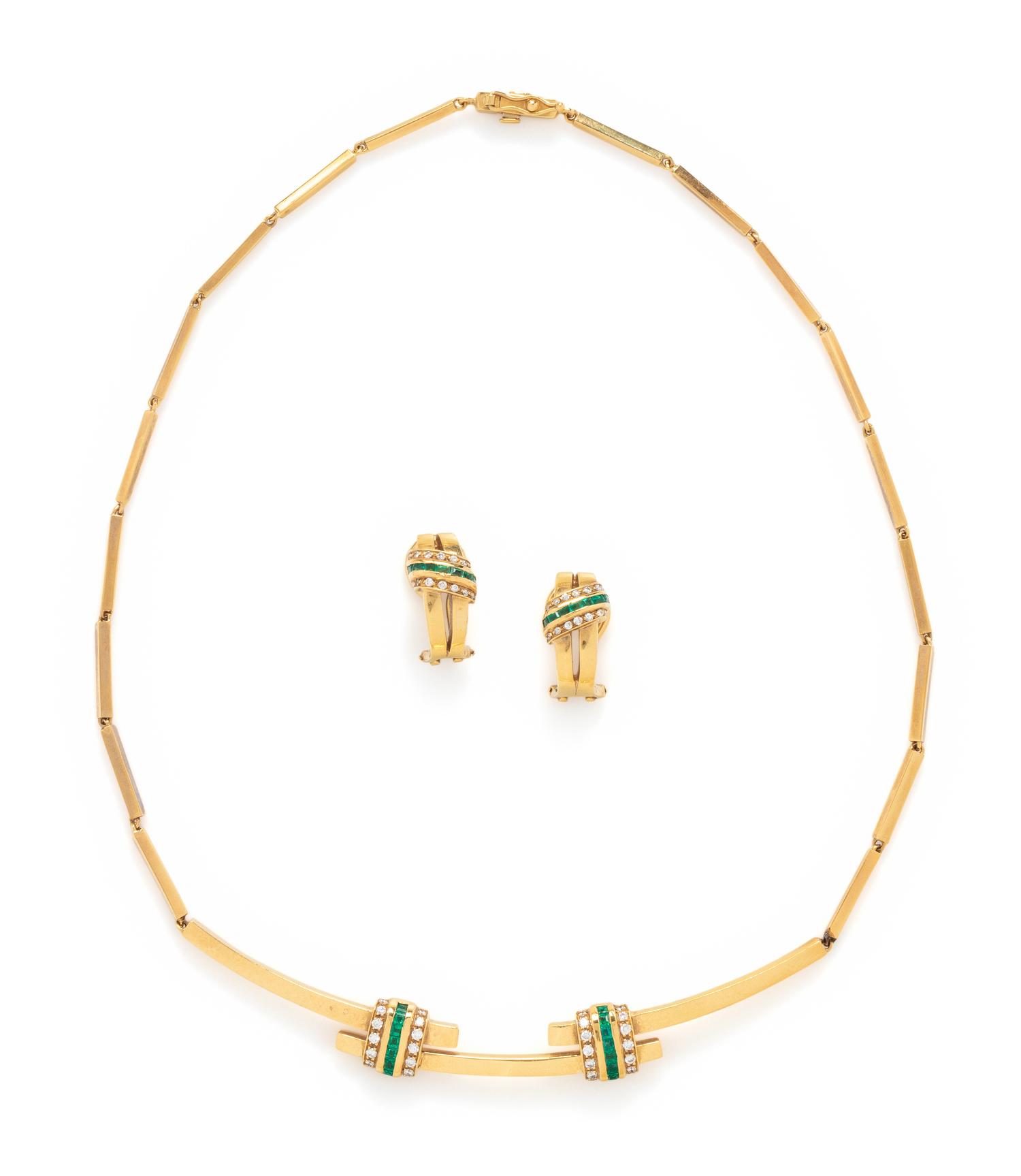 YELLOW GOLD, EMERALD AND DIAMOND SET