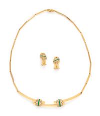 YELLOW GOLD, EMERALD AND DIAMOND SET
