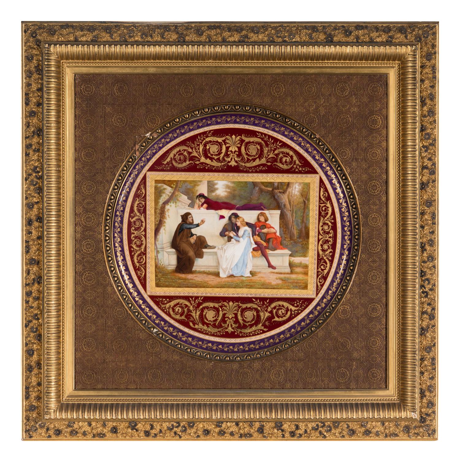 A Large Vienna Porcelain Charger in a Giltwood Frame