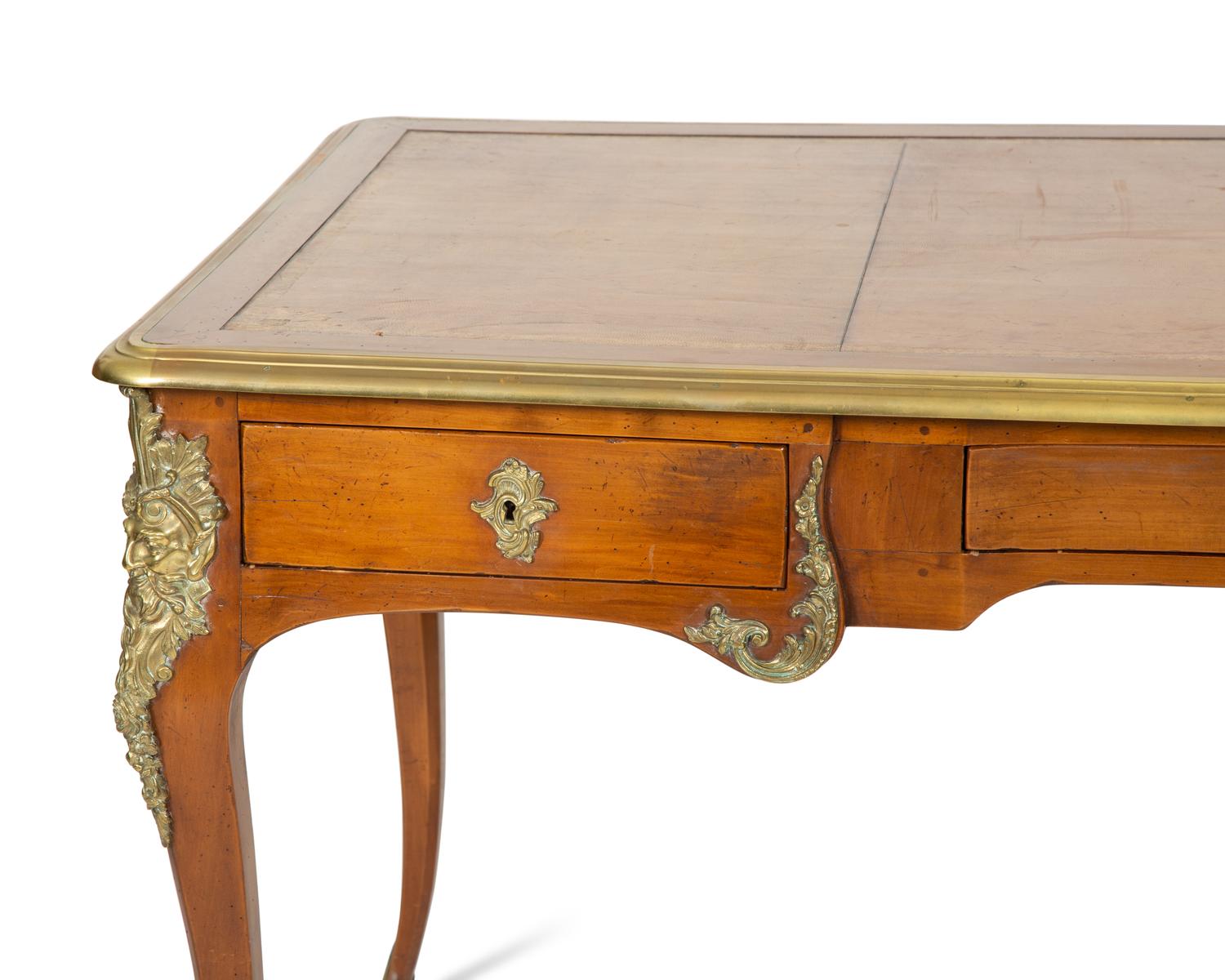 A Louis XV Style Gilt Metal-Mounted Fruitwood Bureau Plat