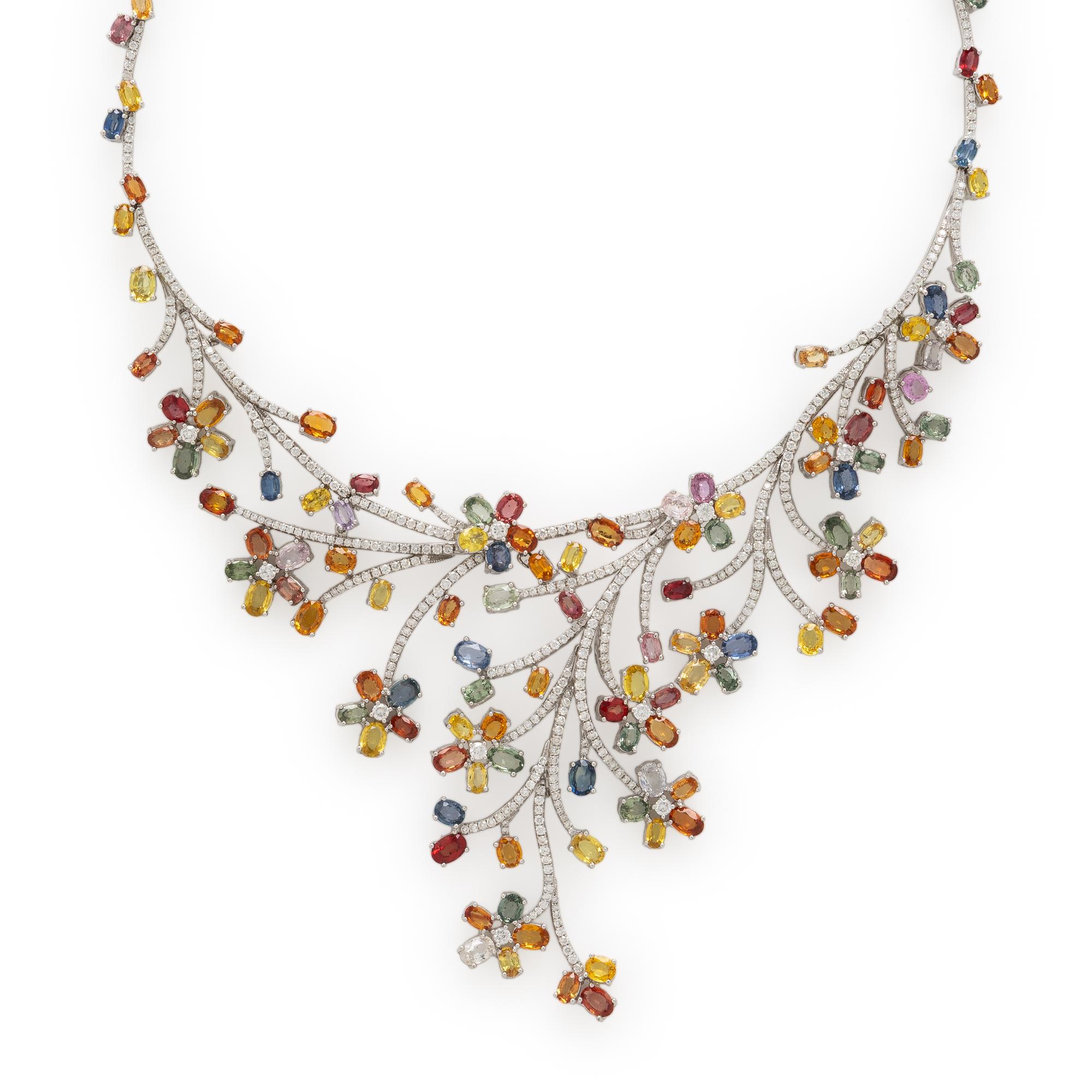 Multi Colored Sapphire, Diamond, and White Gold Necklace