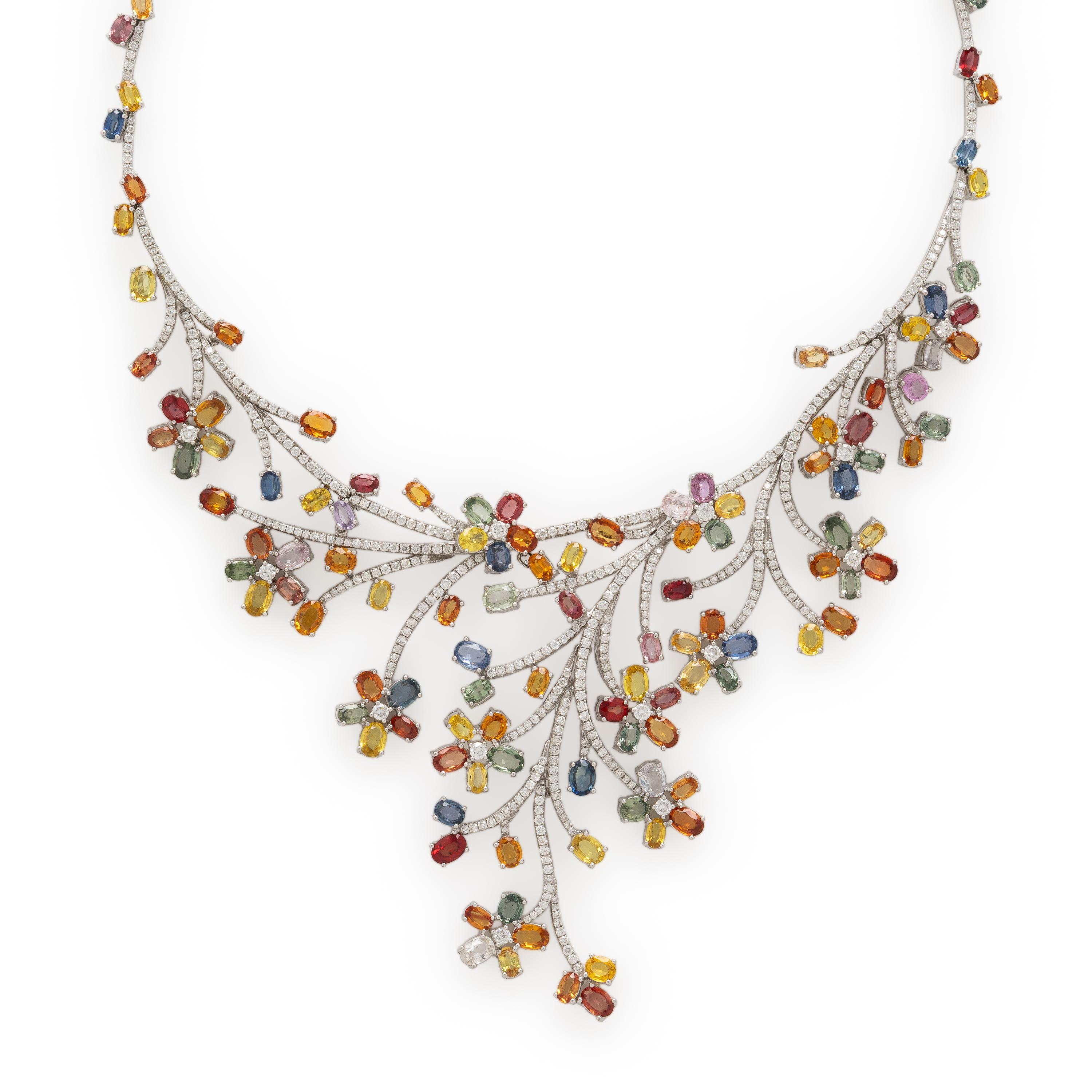 Multi Colored Sapphire, Diamond, and White Gold Necklace