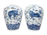 A Pair of Chinese Blue and White Porcelain Vases