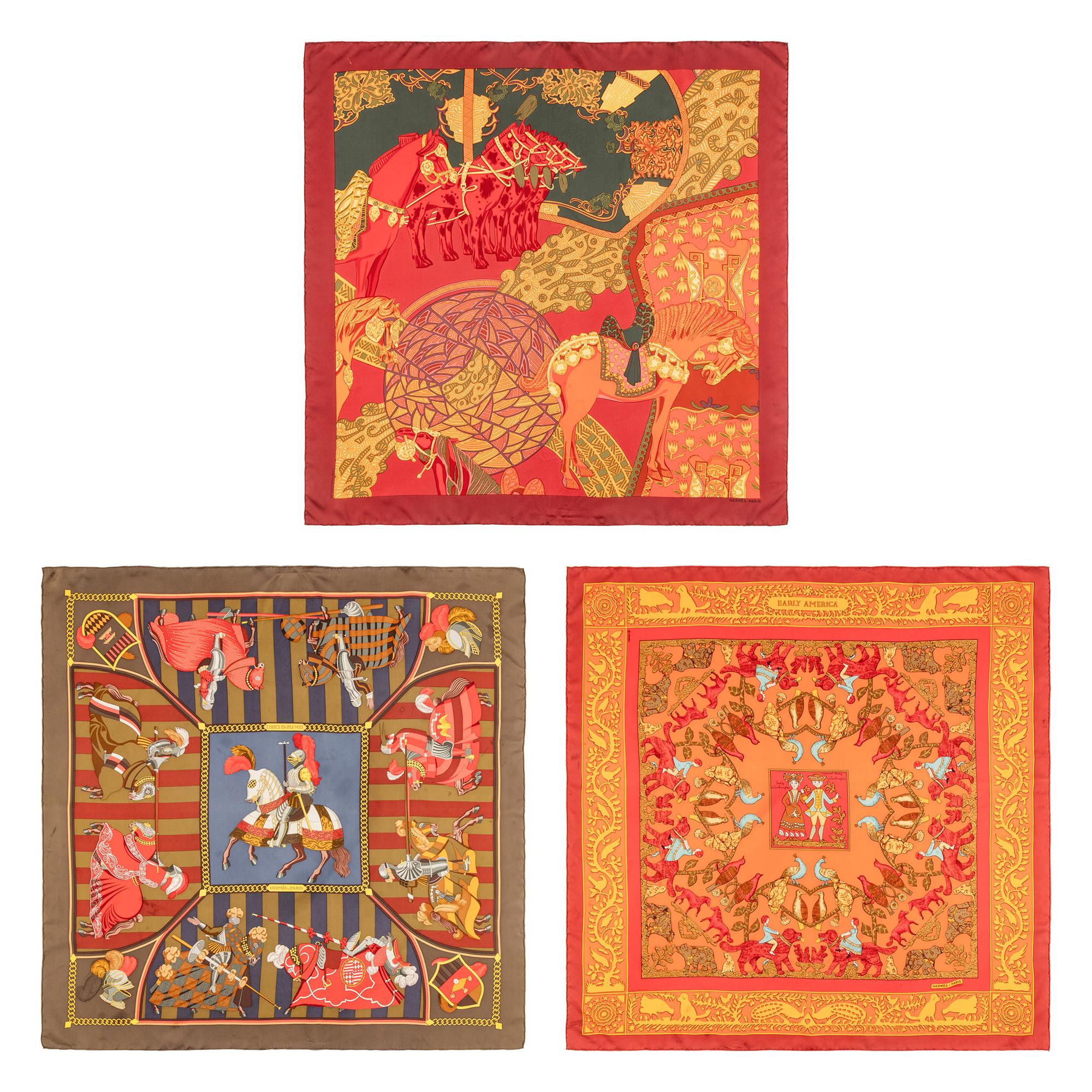 Hermès, Three Printed Silk Scarves
